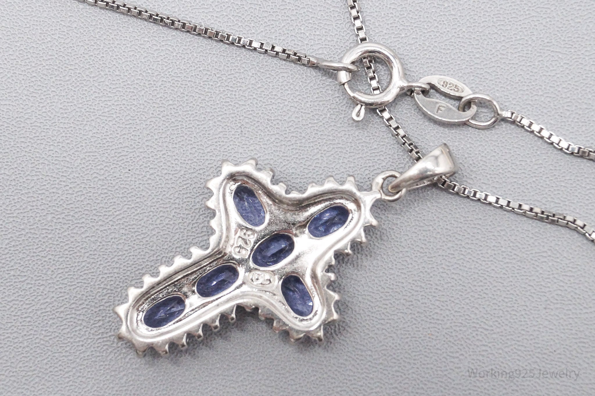 Vintage Iolite Cross Sterling Silver Necklace - 18"