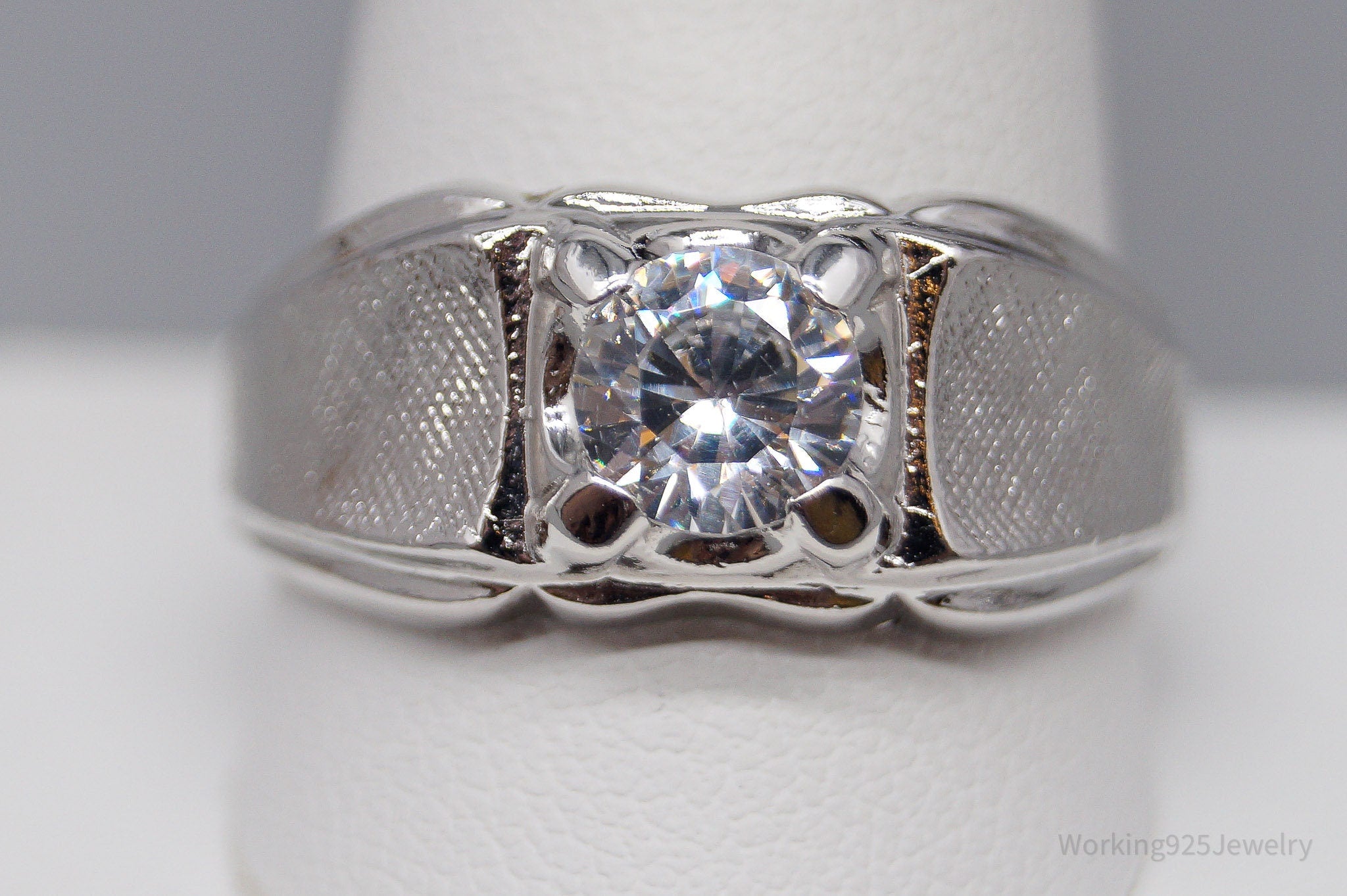 Vintage Designer LIND Cubic Zirconia Sterling Silver Ring - Size 12