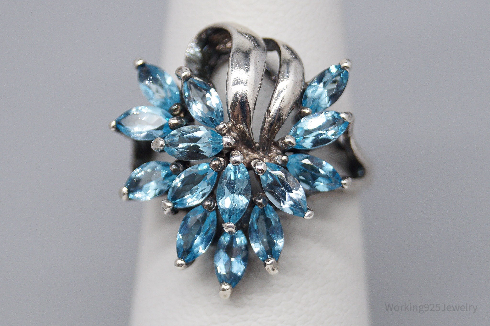 Vintage Blue Topaz Sterling Silver Ring - Size 6.25
