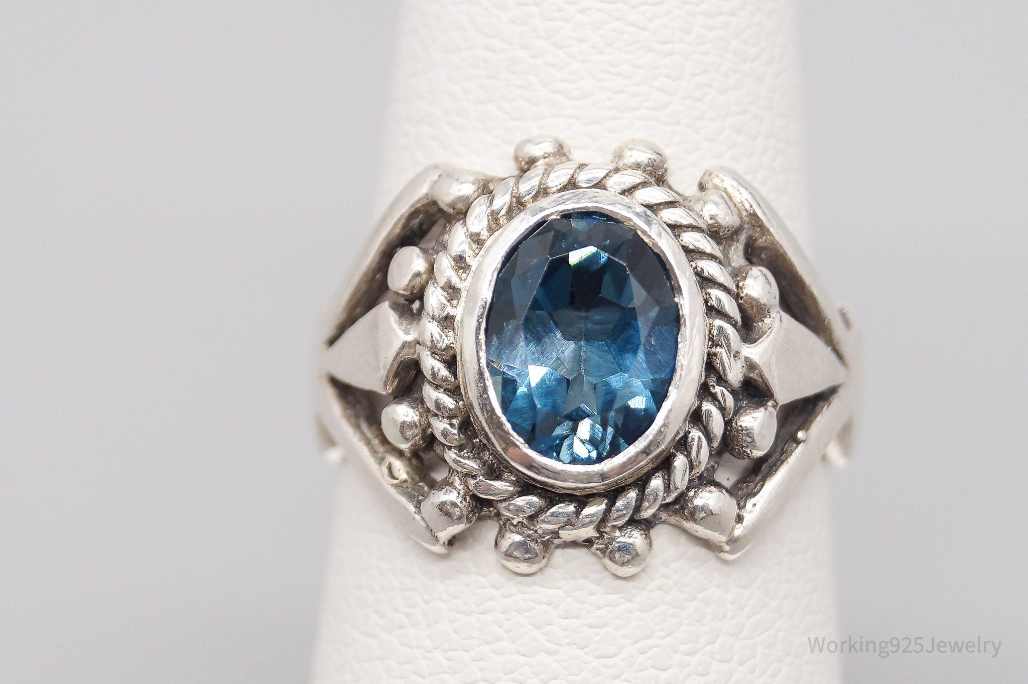 Vintage London Blue Topaz Sterling Silver Ring - Size 4.75