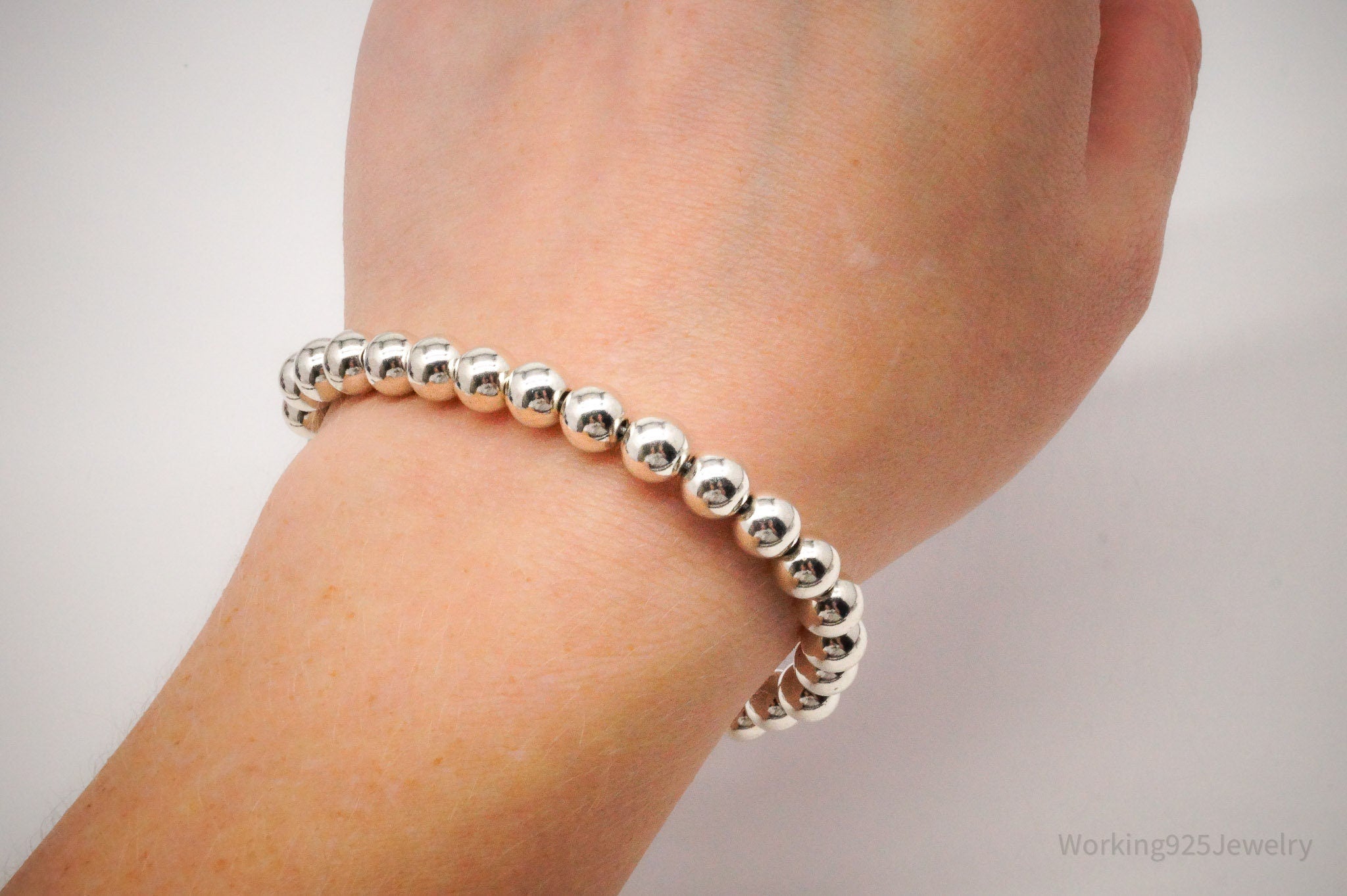 Vintage Ball Beaded Silver Elastic Bracelet