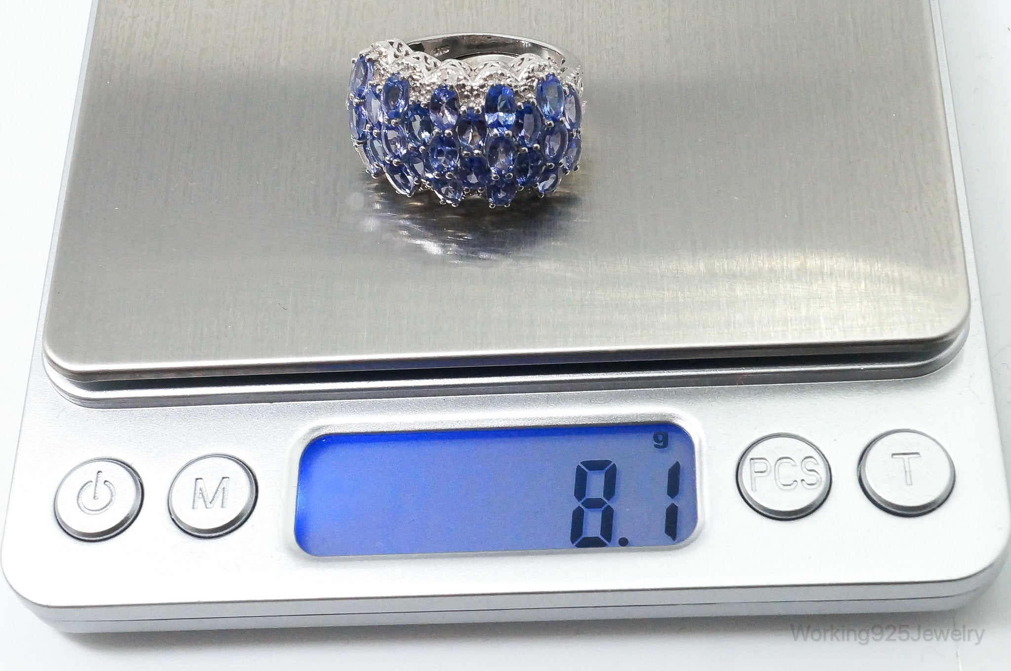 Vintage Iolite 2 Diamond Sterling Silver Ring SZ 8