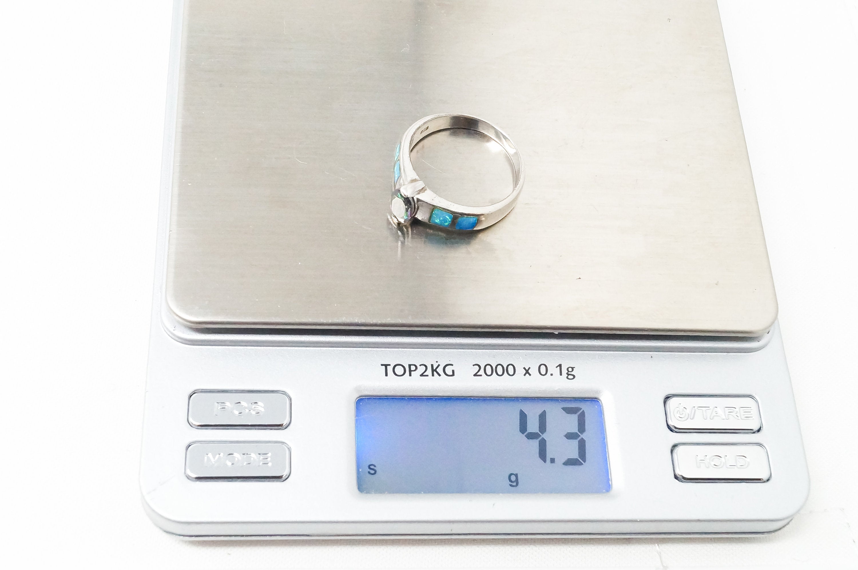 Vintage Art Deco Mystic Topaz Blue Fire Opal Sterling Silver Ring - SZ 8.5