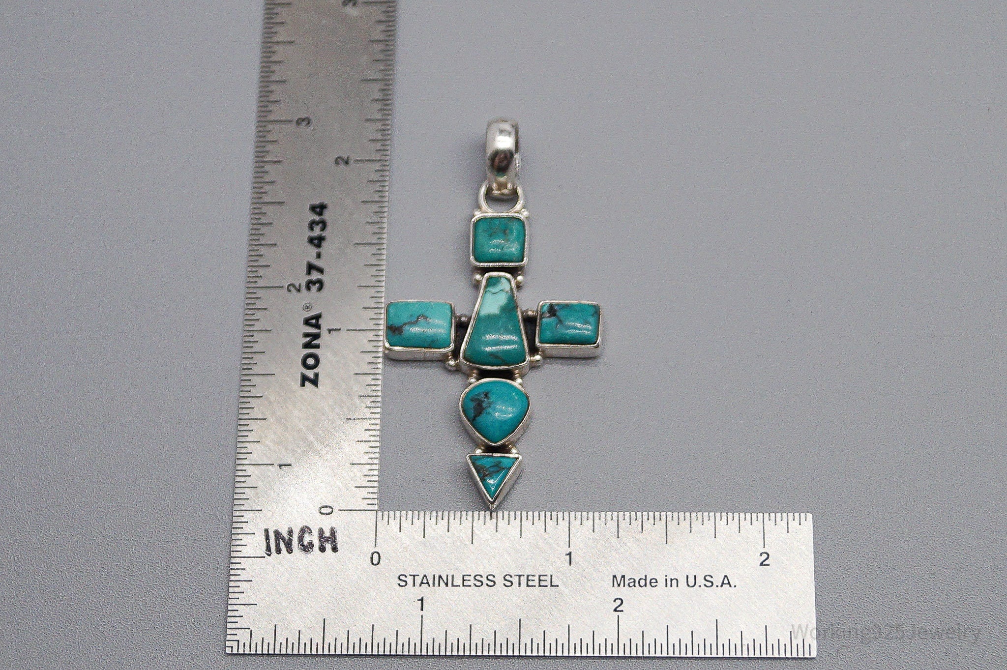 Large Vintage Native Turquoise Sterling Silver Cross Pendant