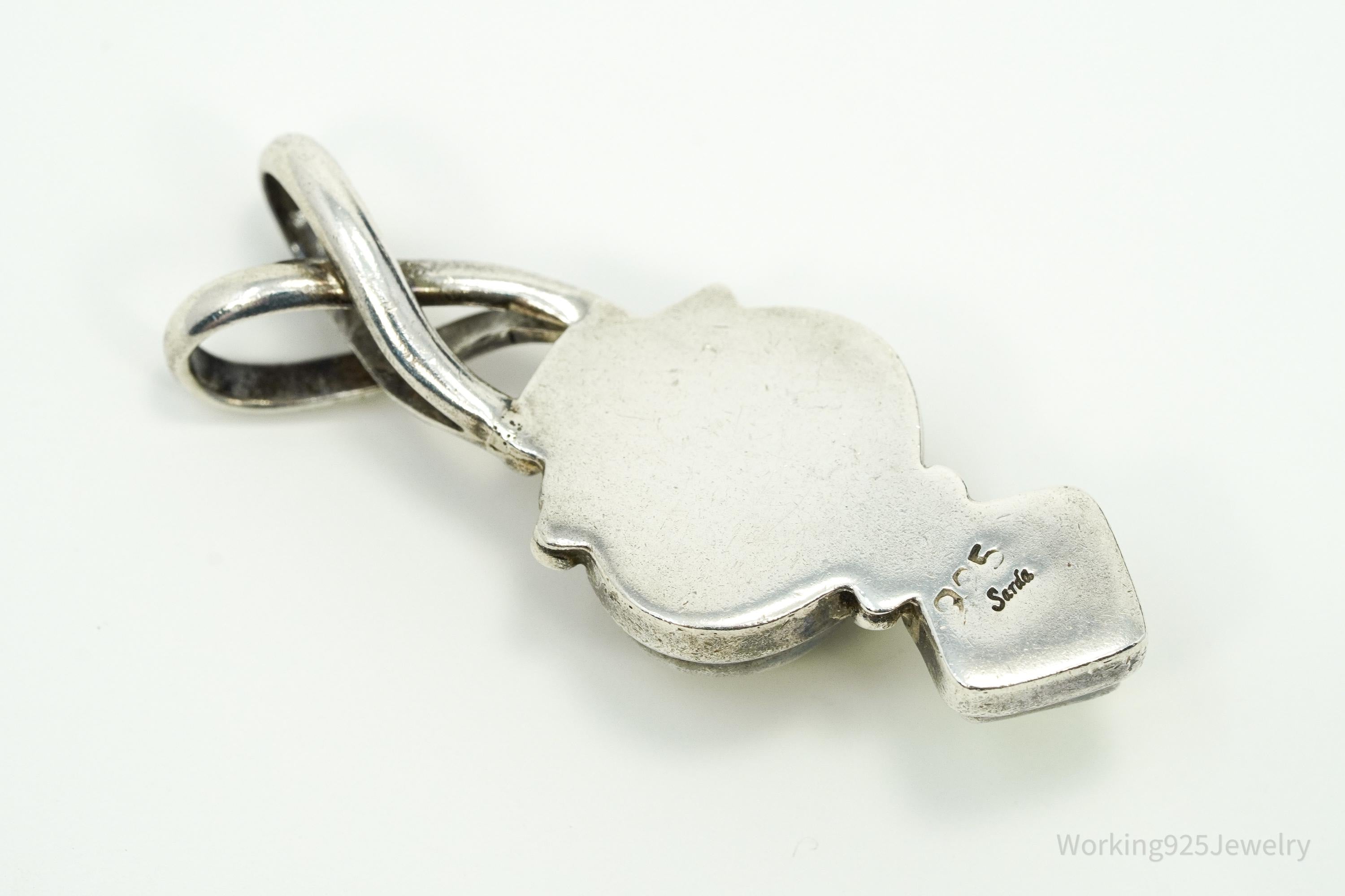 Vintage Bali Designer SARDA Green Stones Sterling Silver Pendant