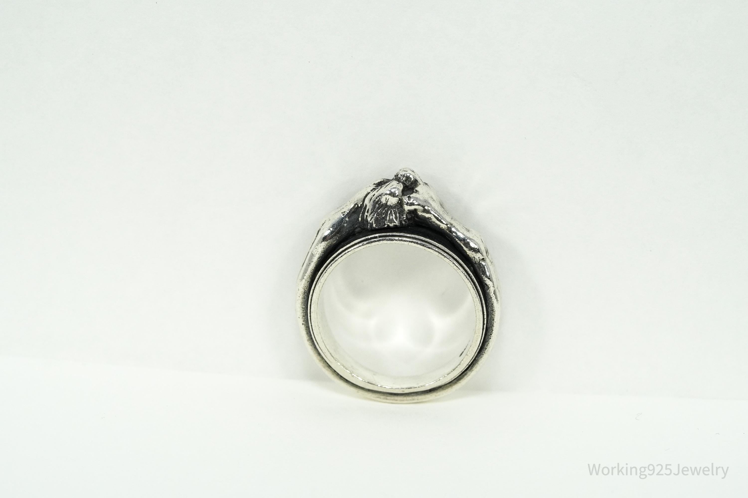 Vintage Kissing Couple Lovers Sex Sterling Silver Ring - Size 6.5