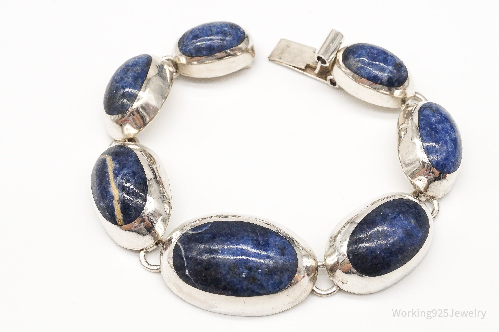 Vintage Taxco Mexico Sodalite Modernist Style Sterling Silver Bracelet