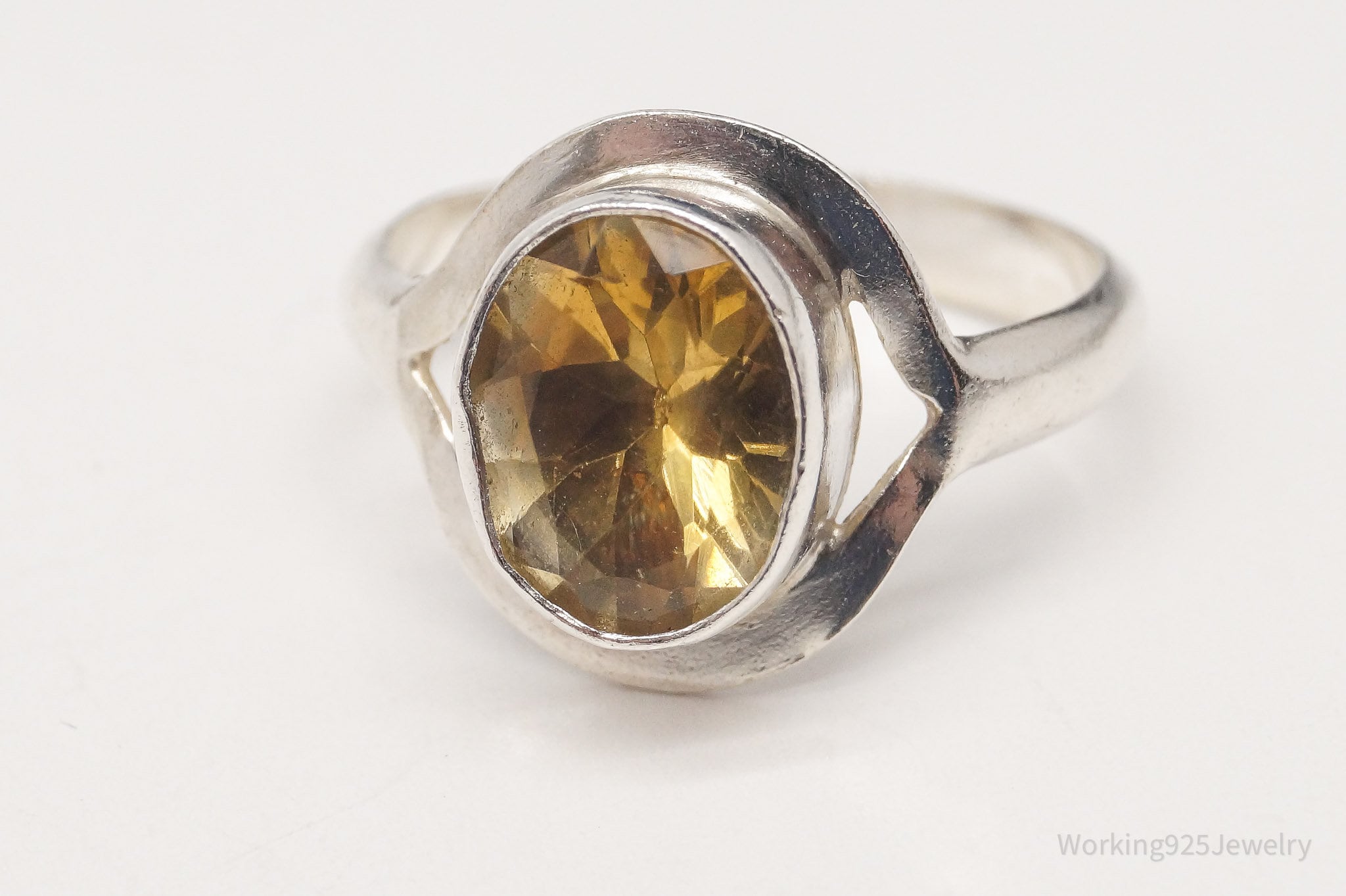 Vintage Citrine Sterling Silver Ring - Size 7.5