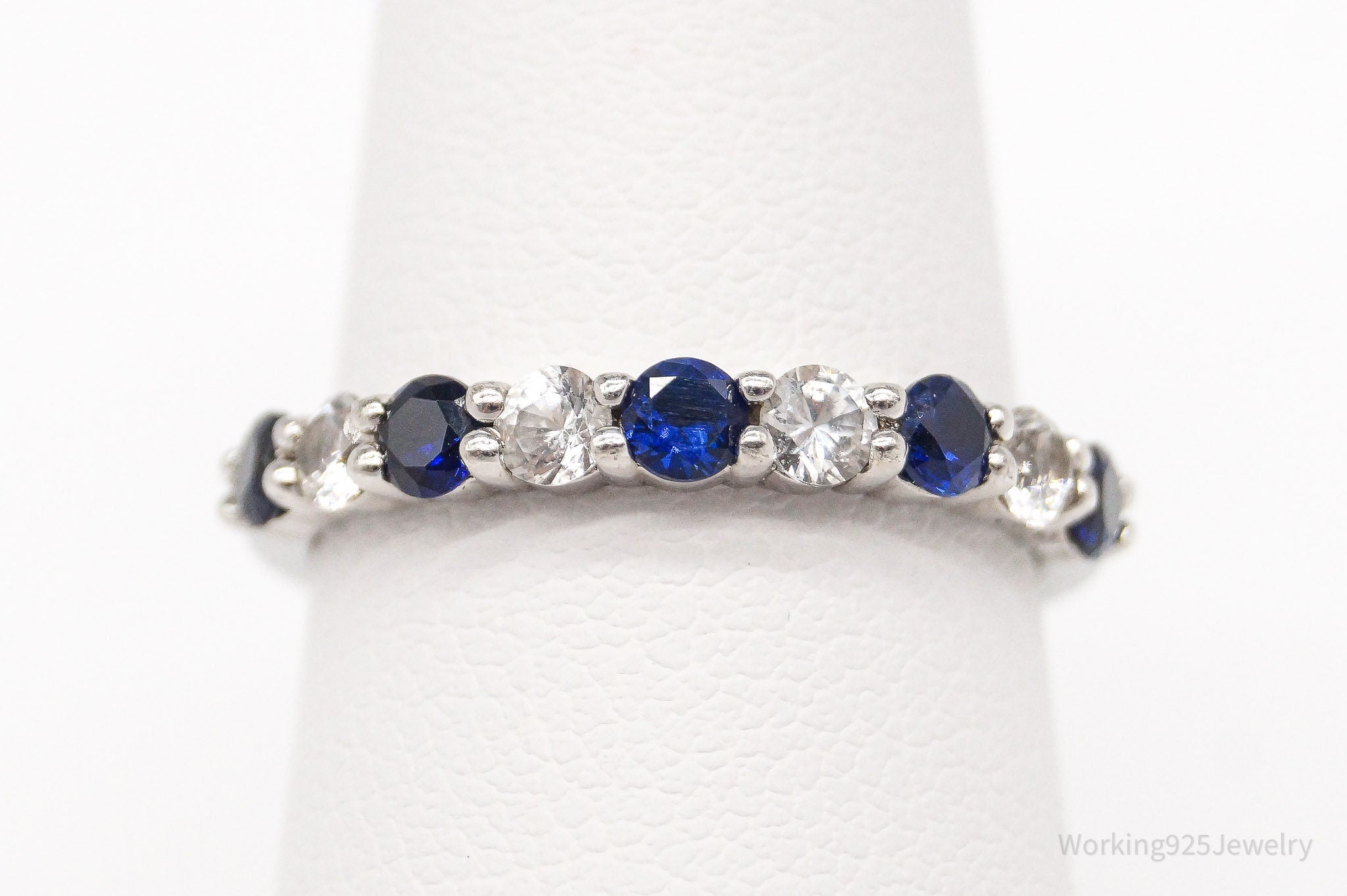 Vintage SAI Lab Sapphire Cubic Zirconia Sterling Silver Ring - Size 6.75