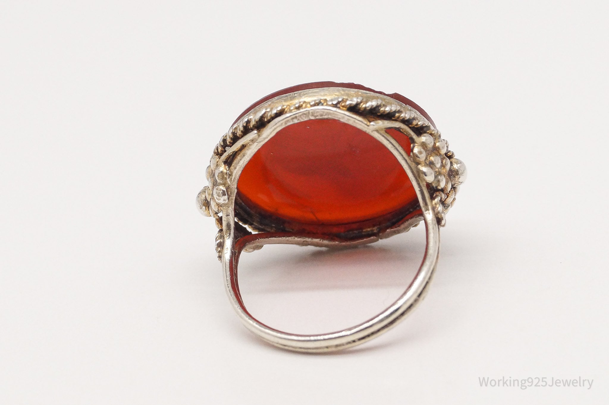 Antique Roman Soldier Carved Carnelian Intaglio Silver Ring - Size 5.5