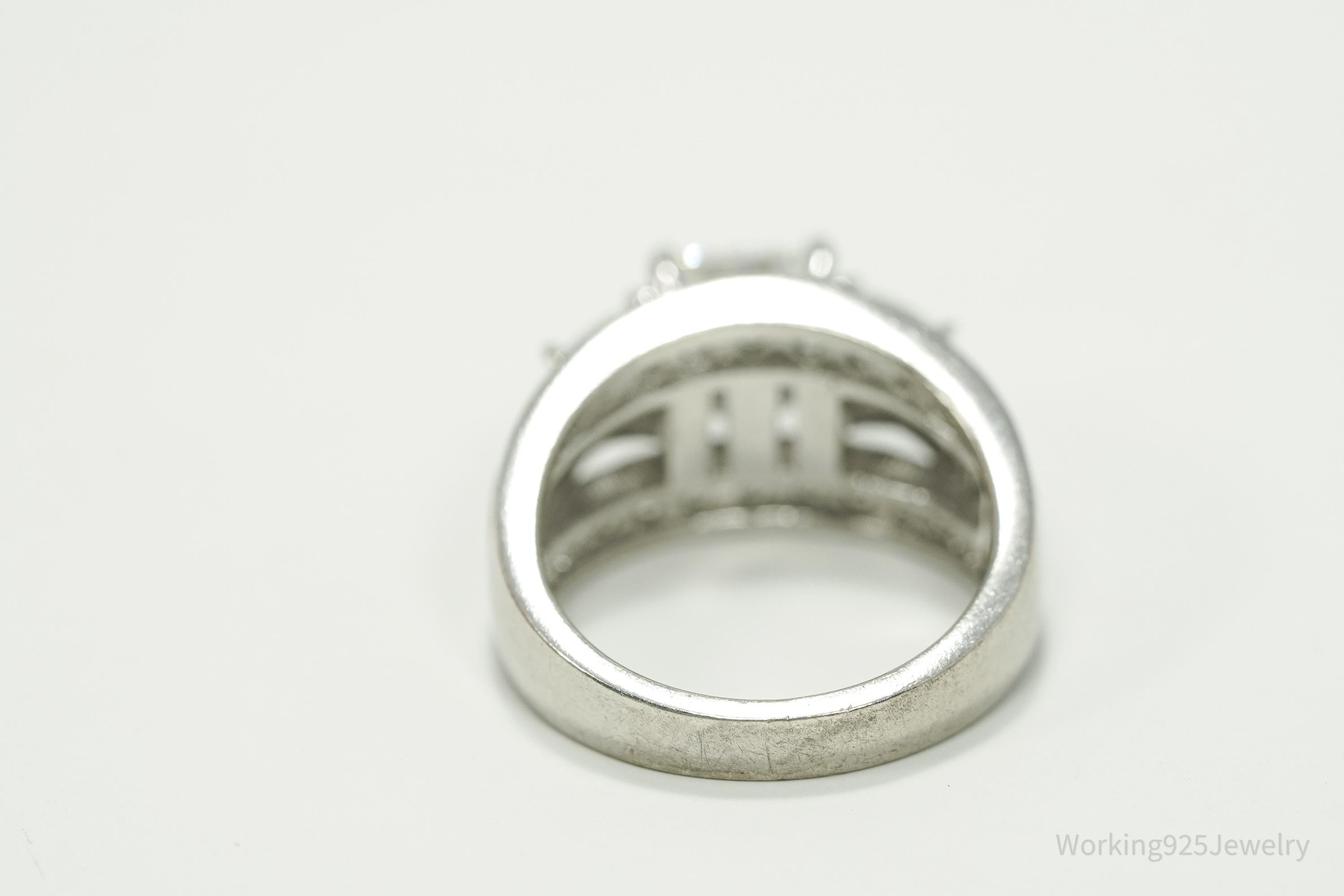 Vintage Cubic Zirconia Platinum Clad Sterling Silver Ring - Size 7