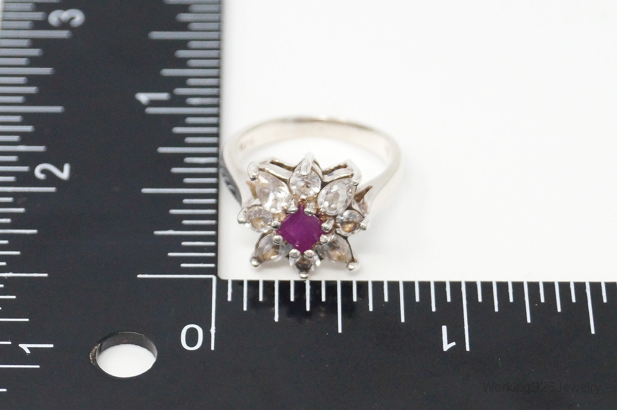 Vintage Art Deco Ruby Cubic Zirconia Sterling Silver Ring - Size 6