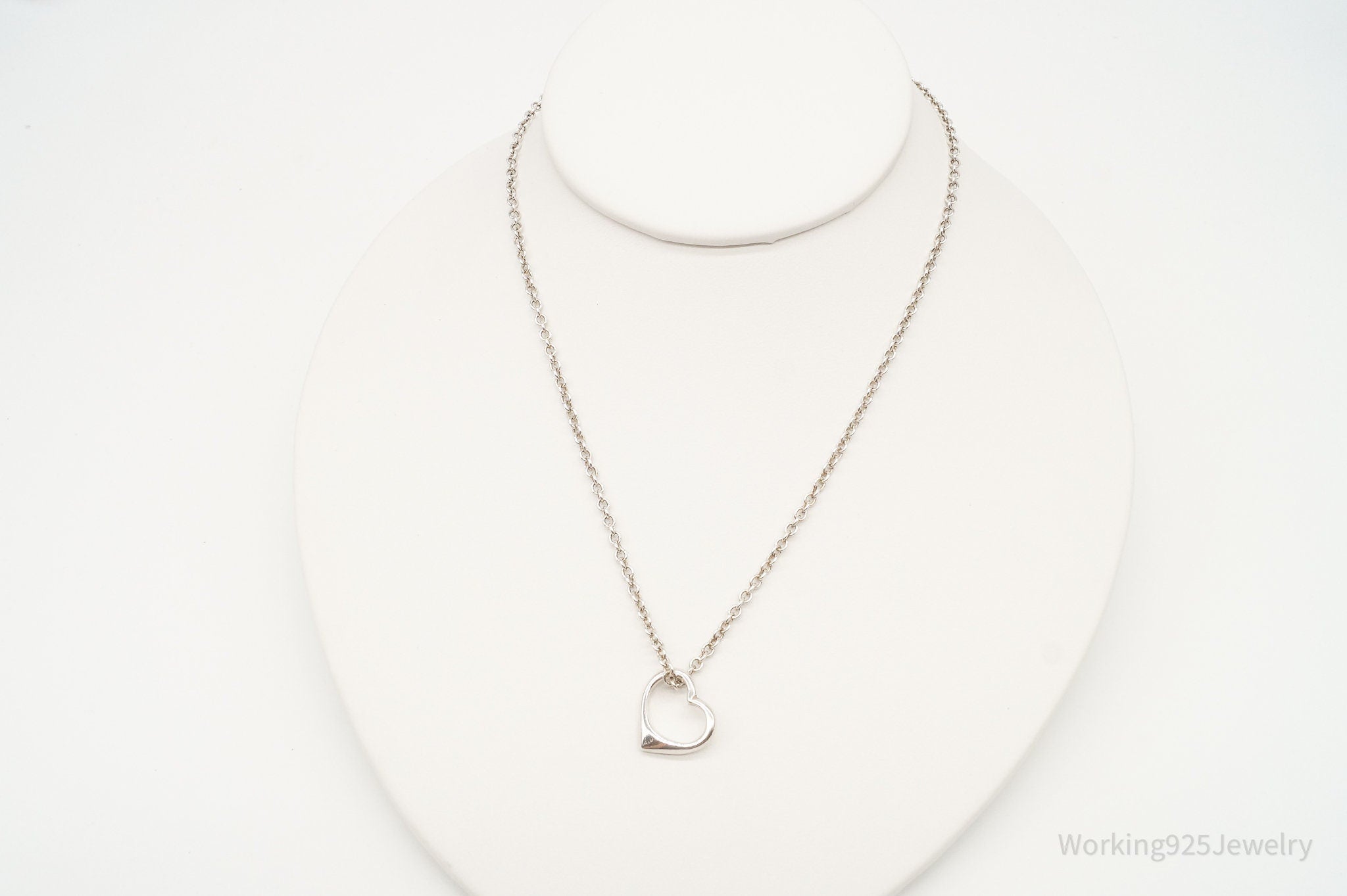 Vintage Open Heart Sterling Silver Chain Necklace