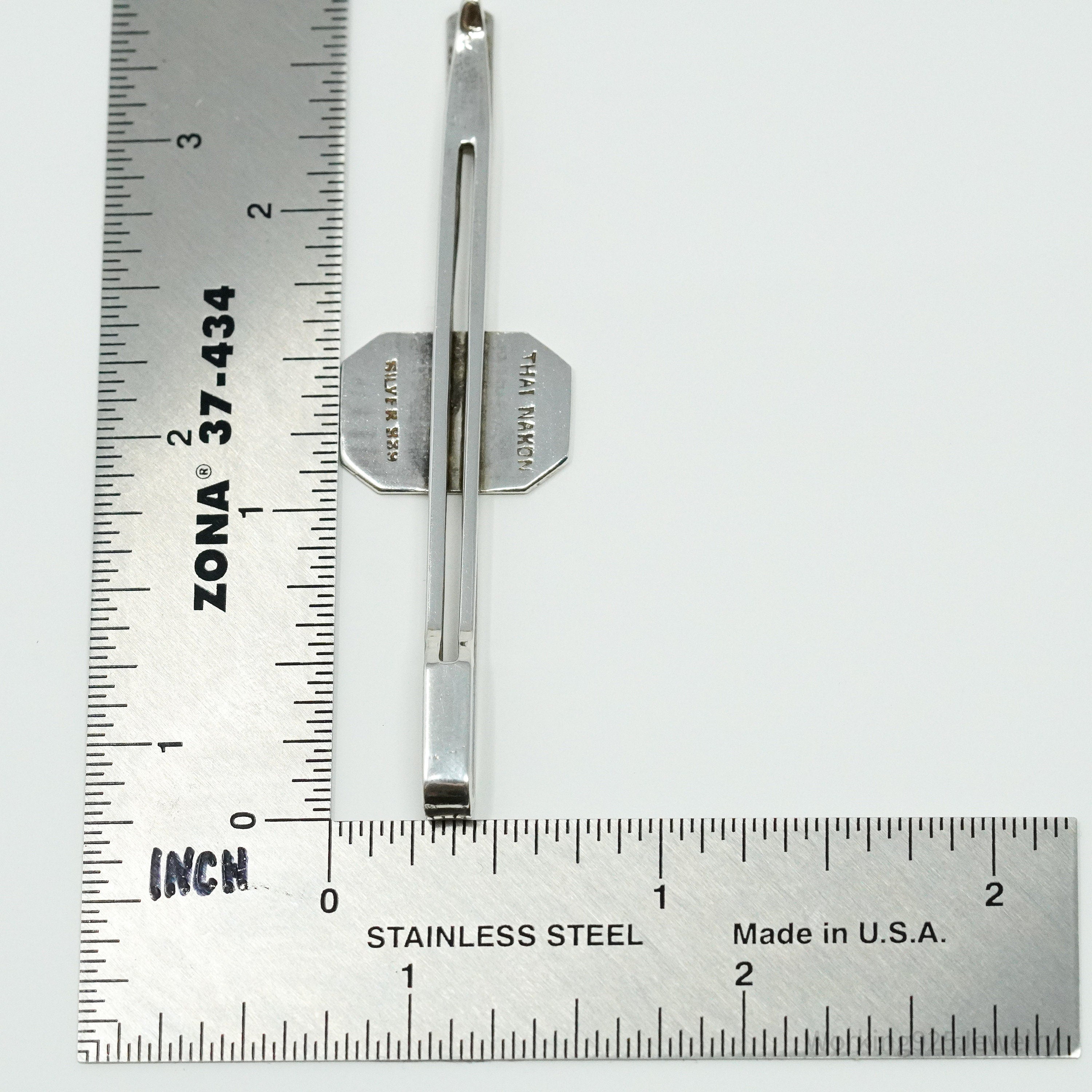 Vintage SIAM Thai Nakon Black Enamel Silver Tie Clip Or Barrette