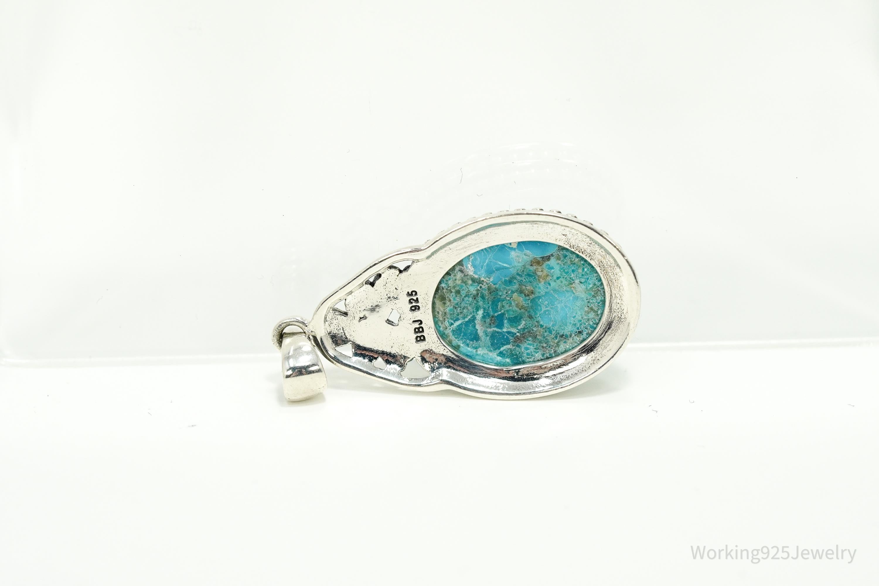 Vintage BBJ Blue Turquoise Sterling Silver Pendant