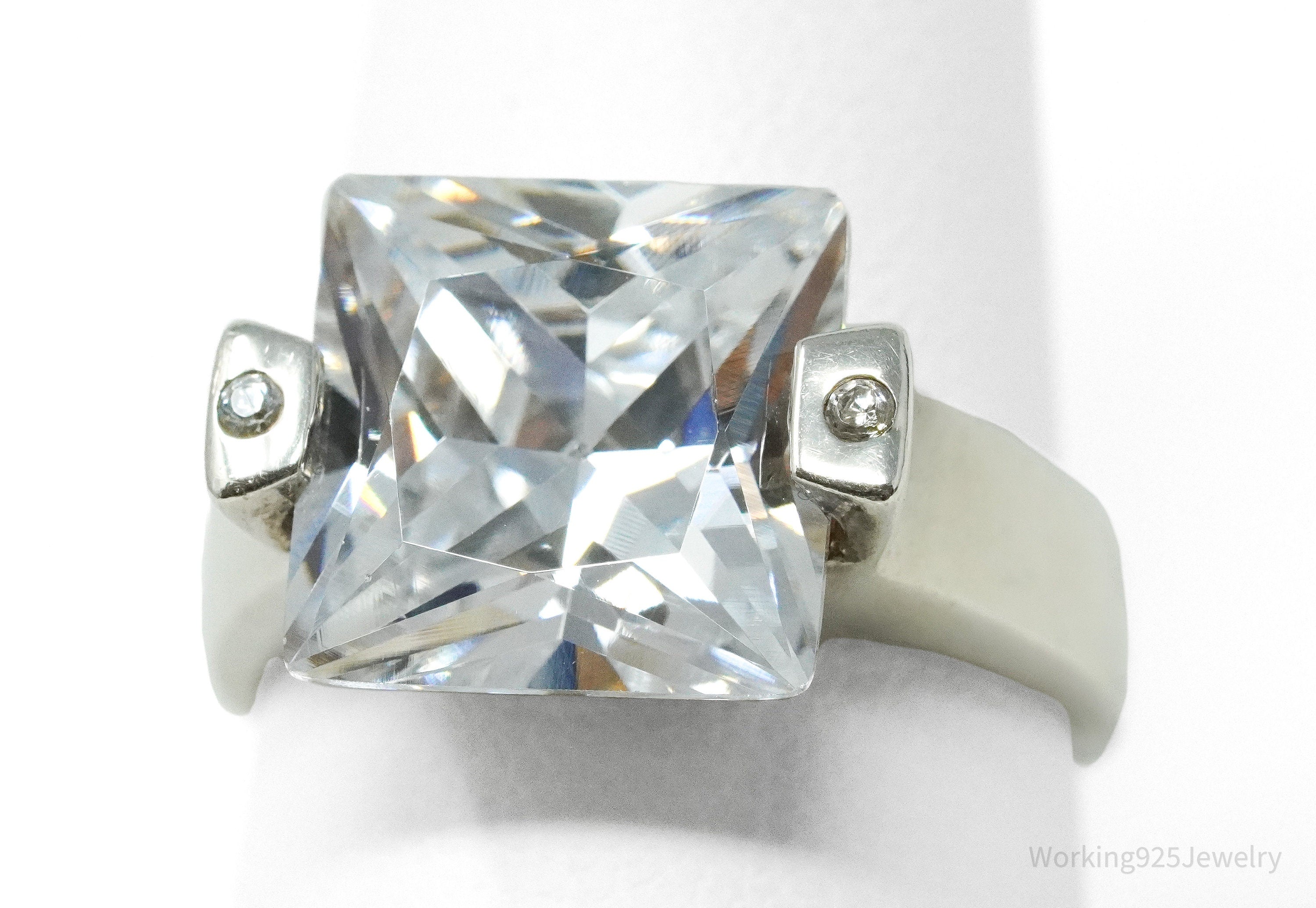 Vintage Large Cubic Zirconia Sterling Silver Ring Size 8.25