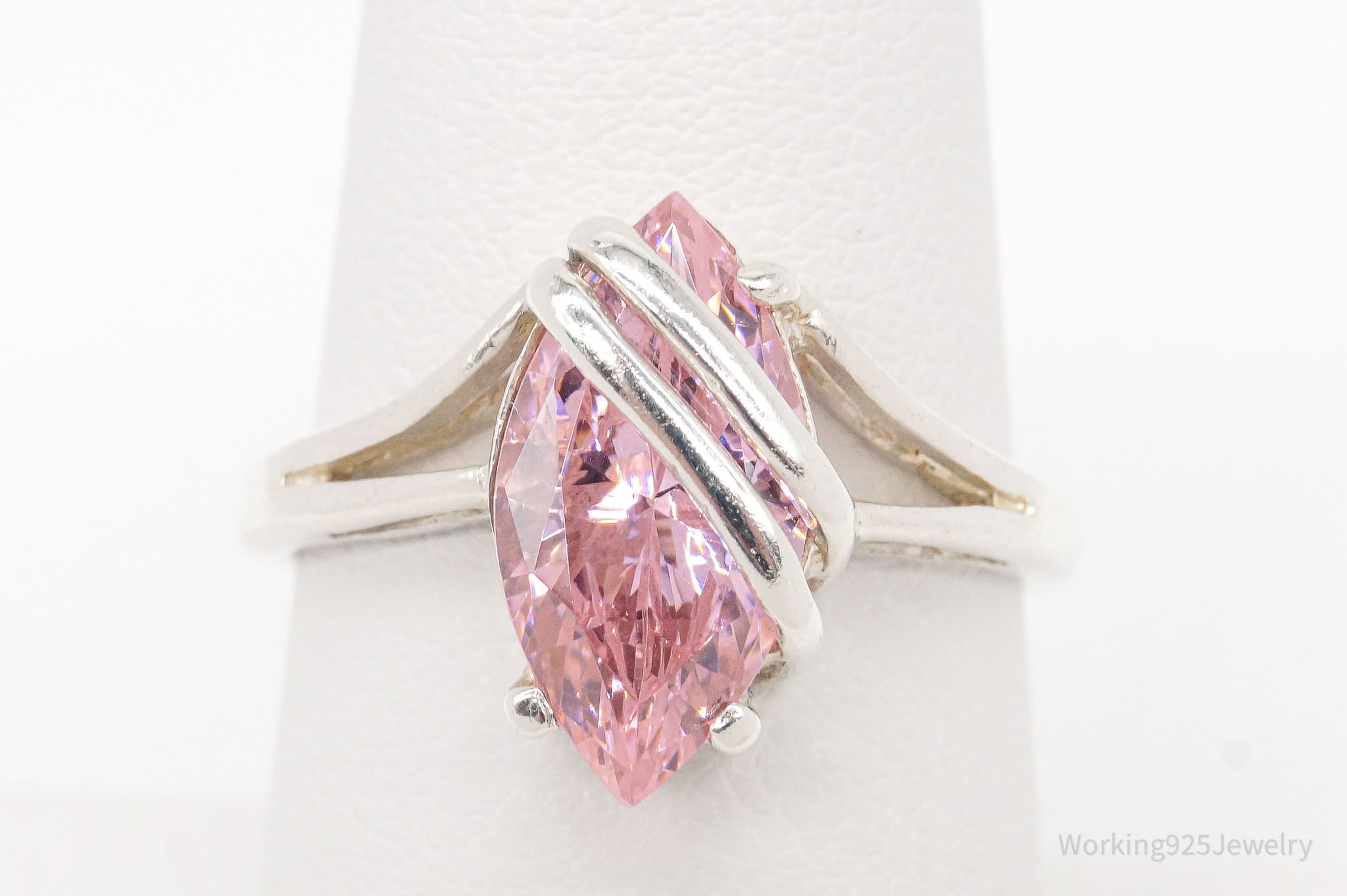 Vintage Pink DQCZ Diamonique Sterling Silver Ring - Size 8.25