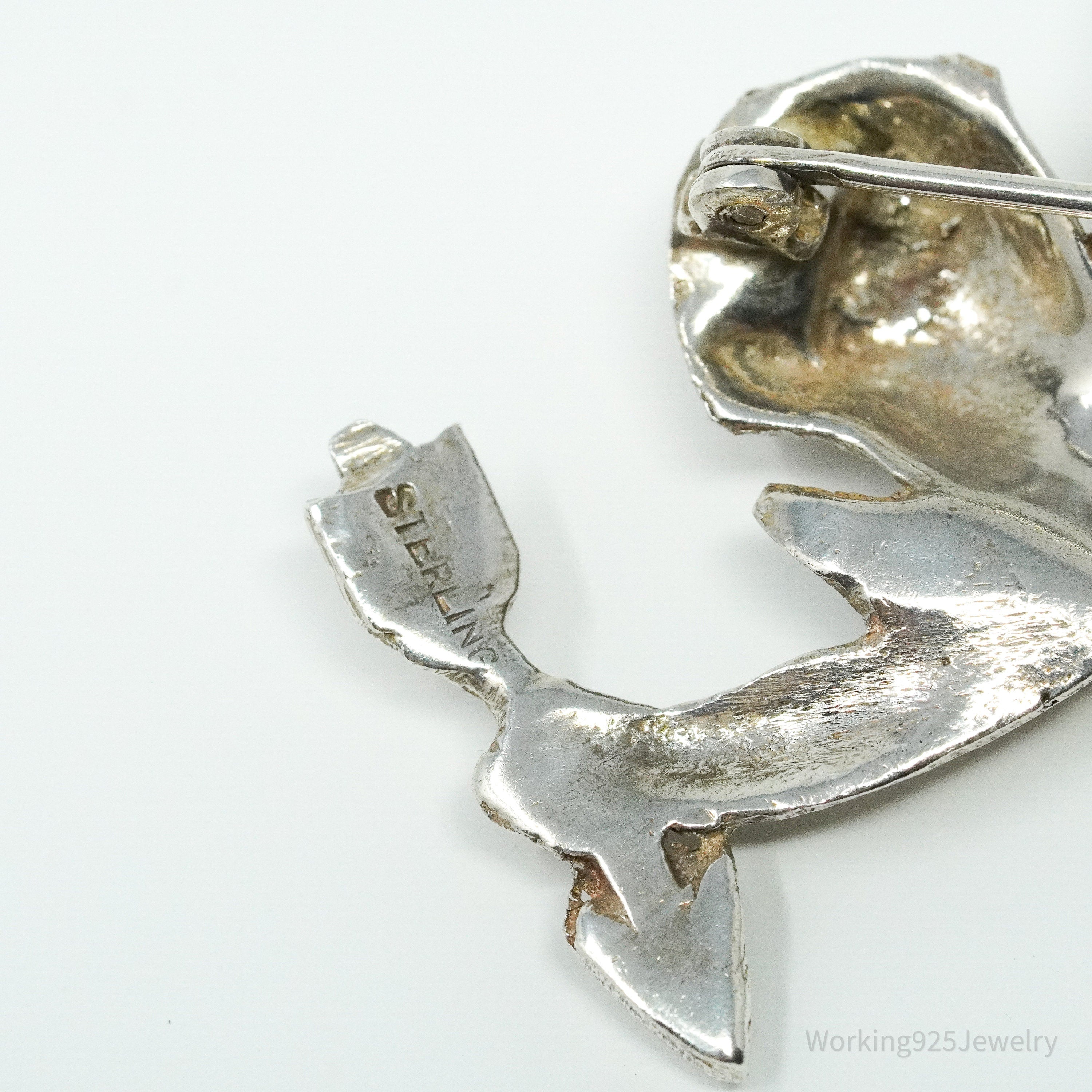 Antique Vintage Cherub Angel Cupid Sterling Silver Brooch Pin