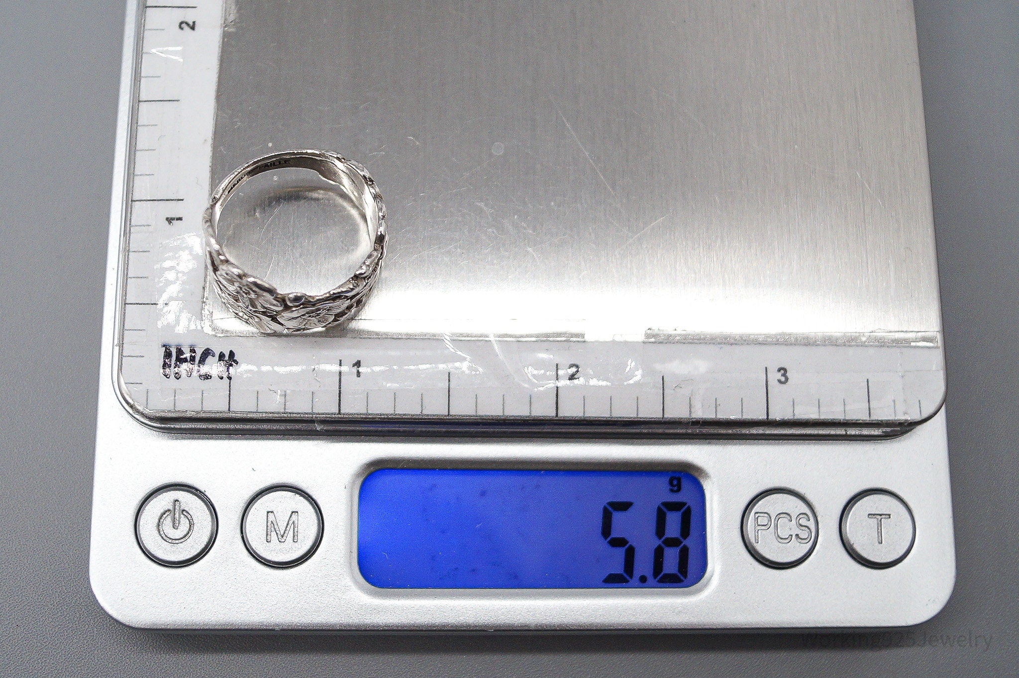 Antique Designer Paille Floral Pattern Sterling Silver Ring - Size 7.75