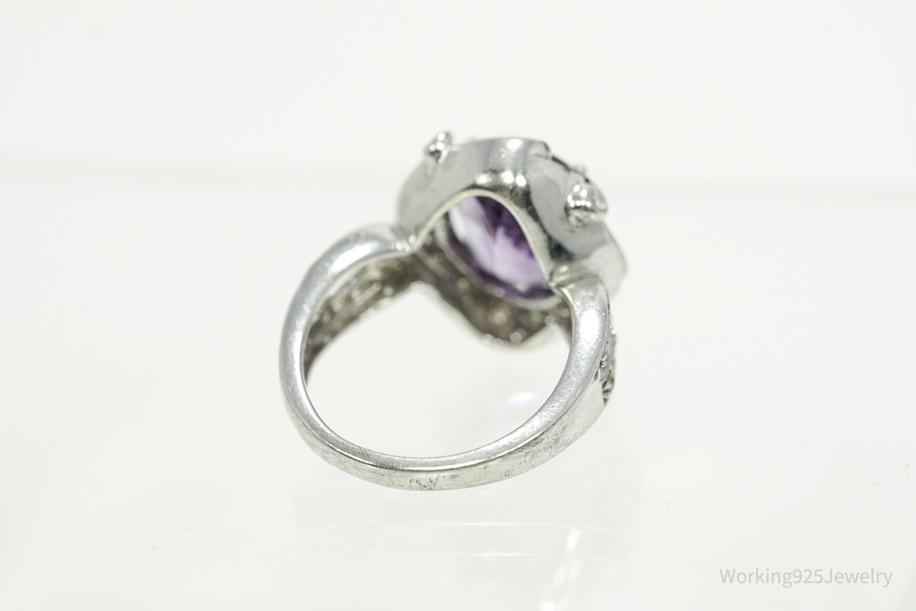 Vintage Amethyst, Cubic Zirconia, & Peridot Sterling Silver Ring - Size 6
