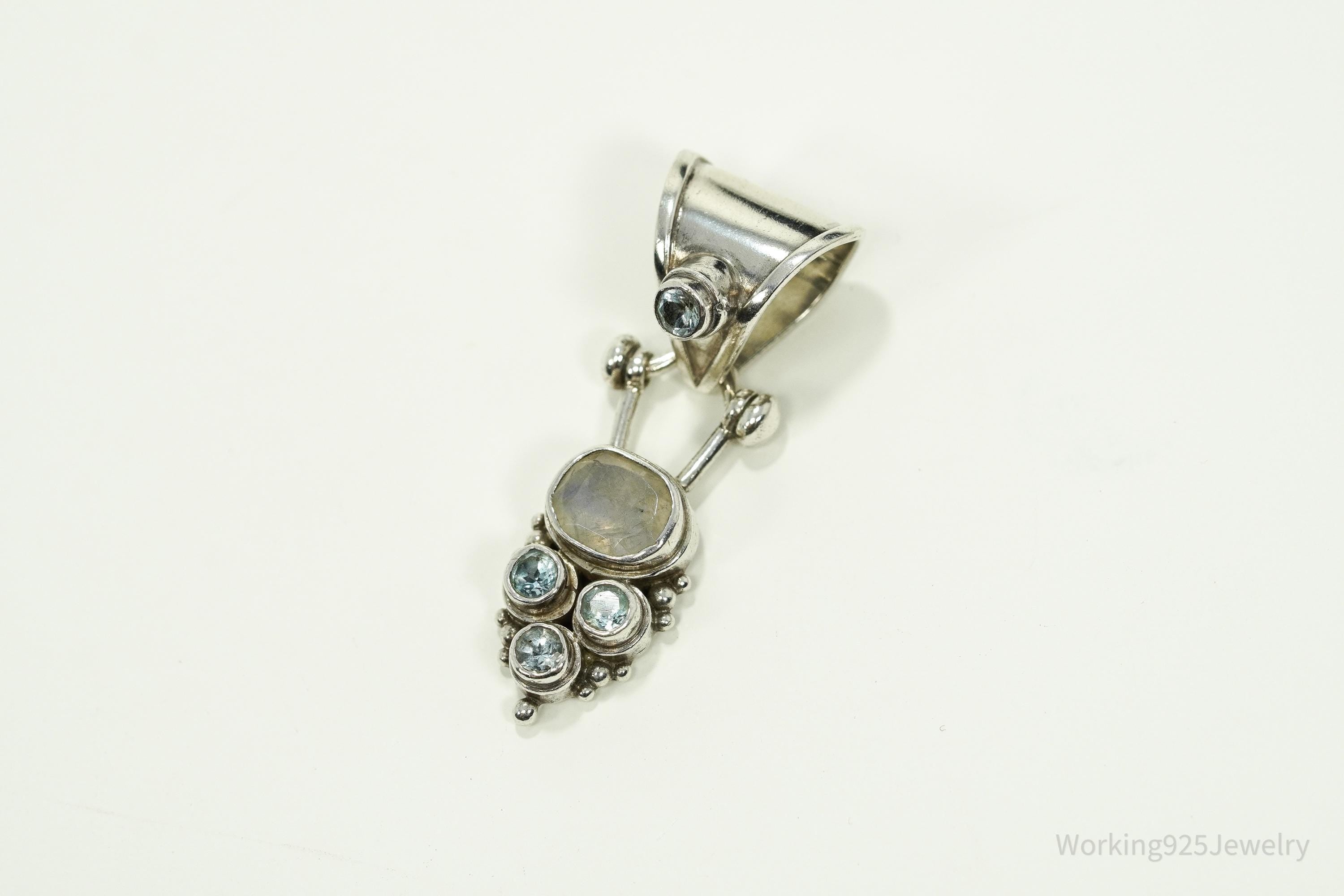 Vintage Blue Topaz & Moonstone Sterling Necklace Pendant