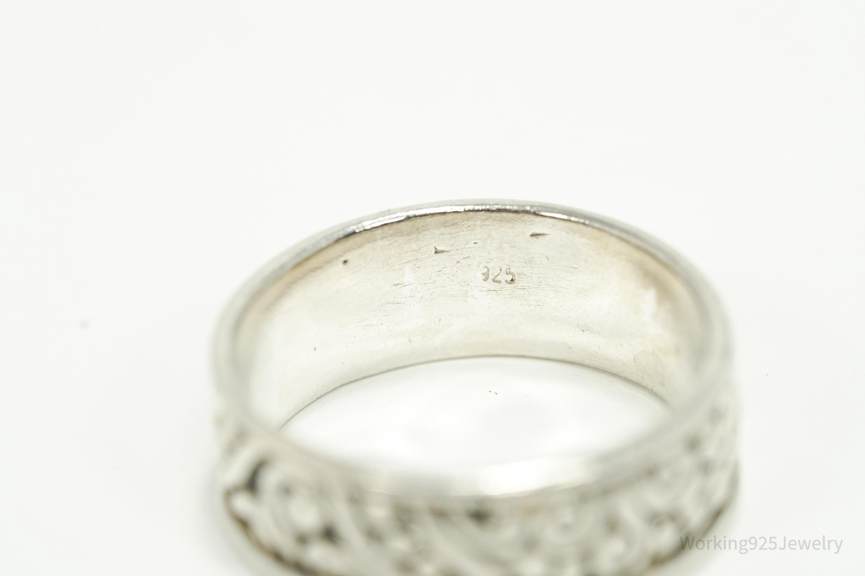 Vintage Scrolls & Swirls Sterling Silver Band Ring - Size 7.75