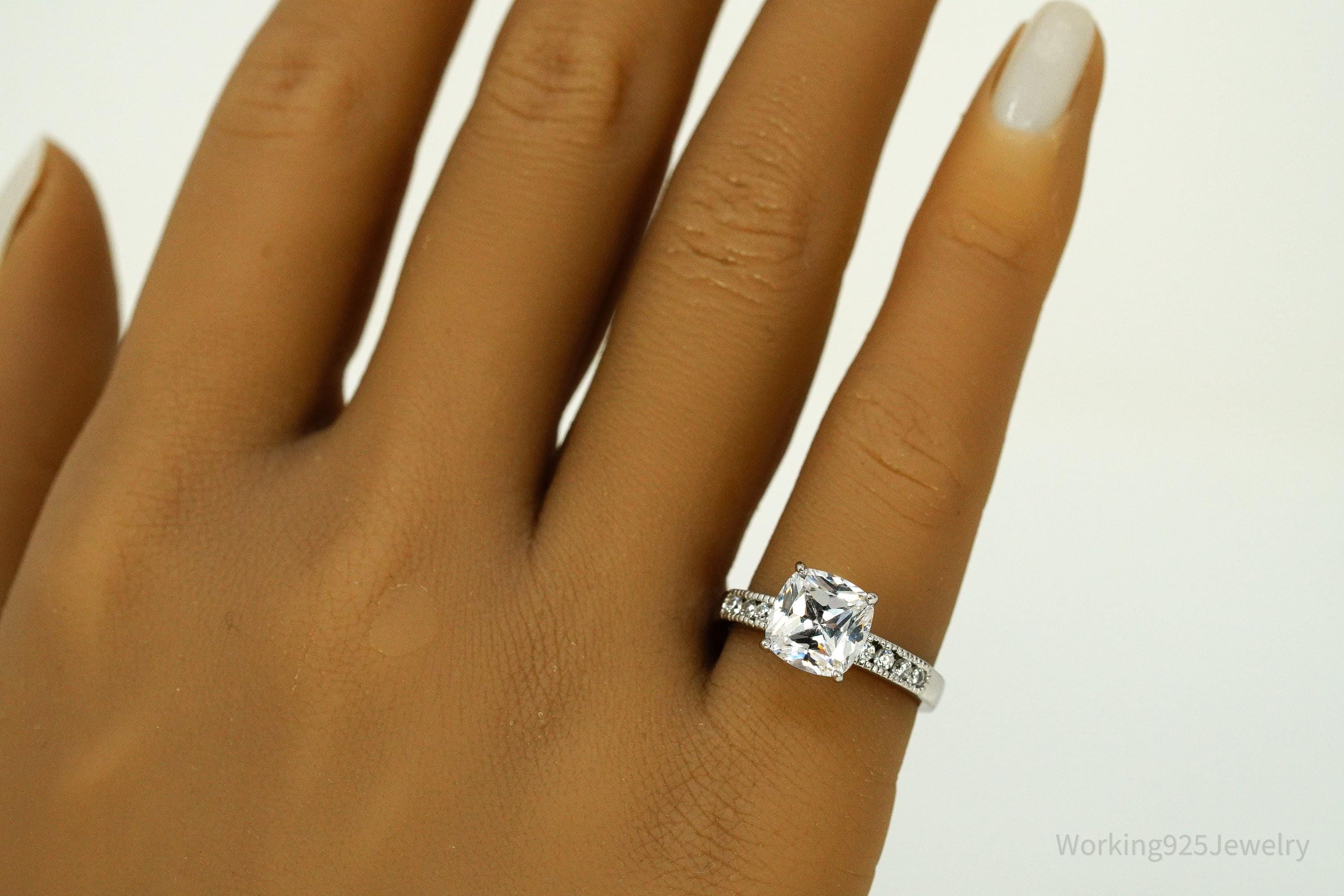 Vintage Cubic Zirconia Sterling Silver Ring - Size 6