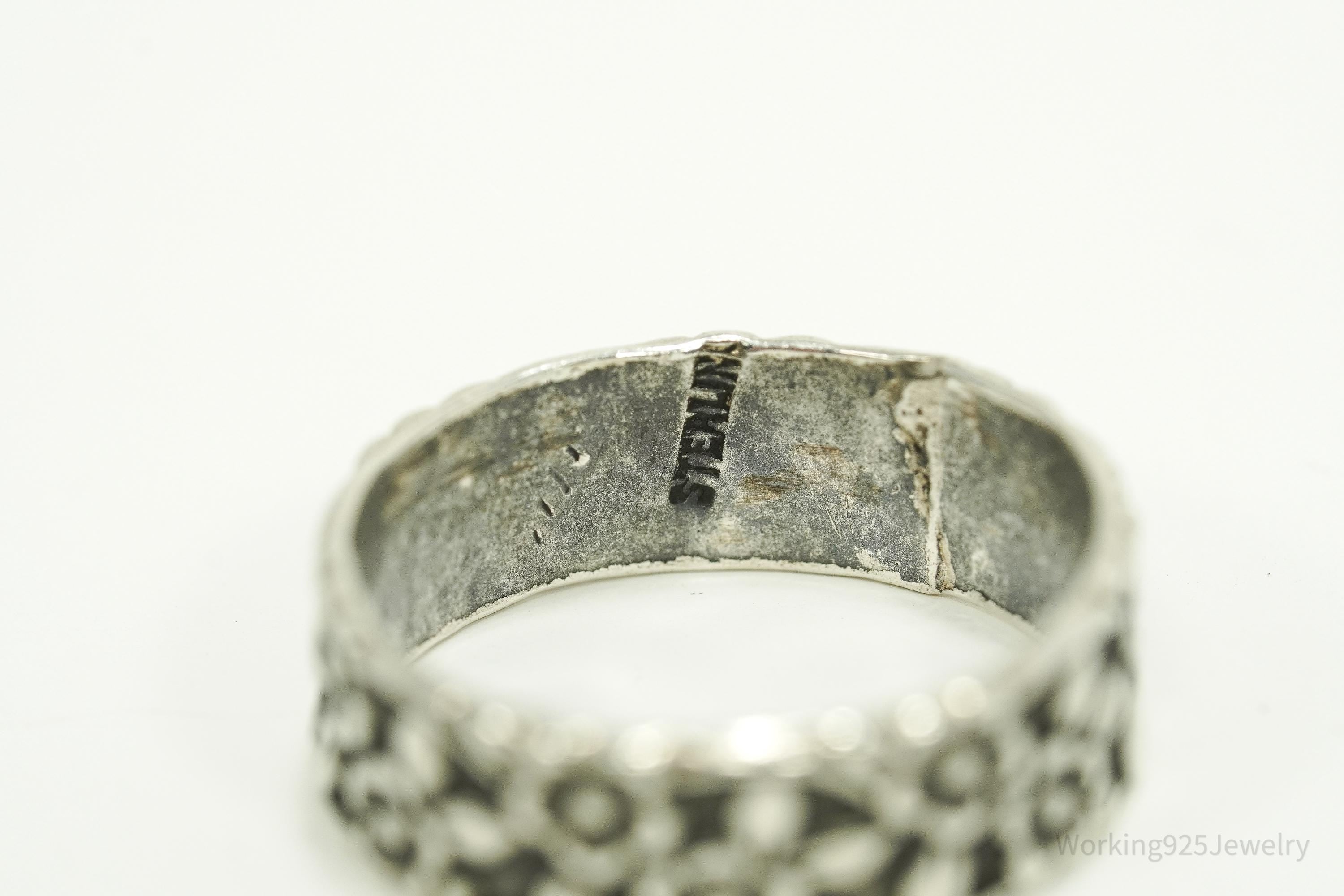 Antique Flowers Sterling Silver Band Ring - Size 7