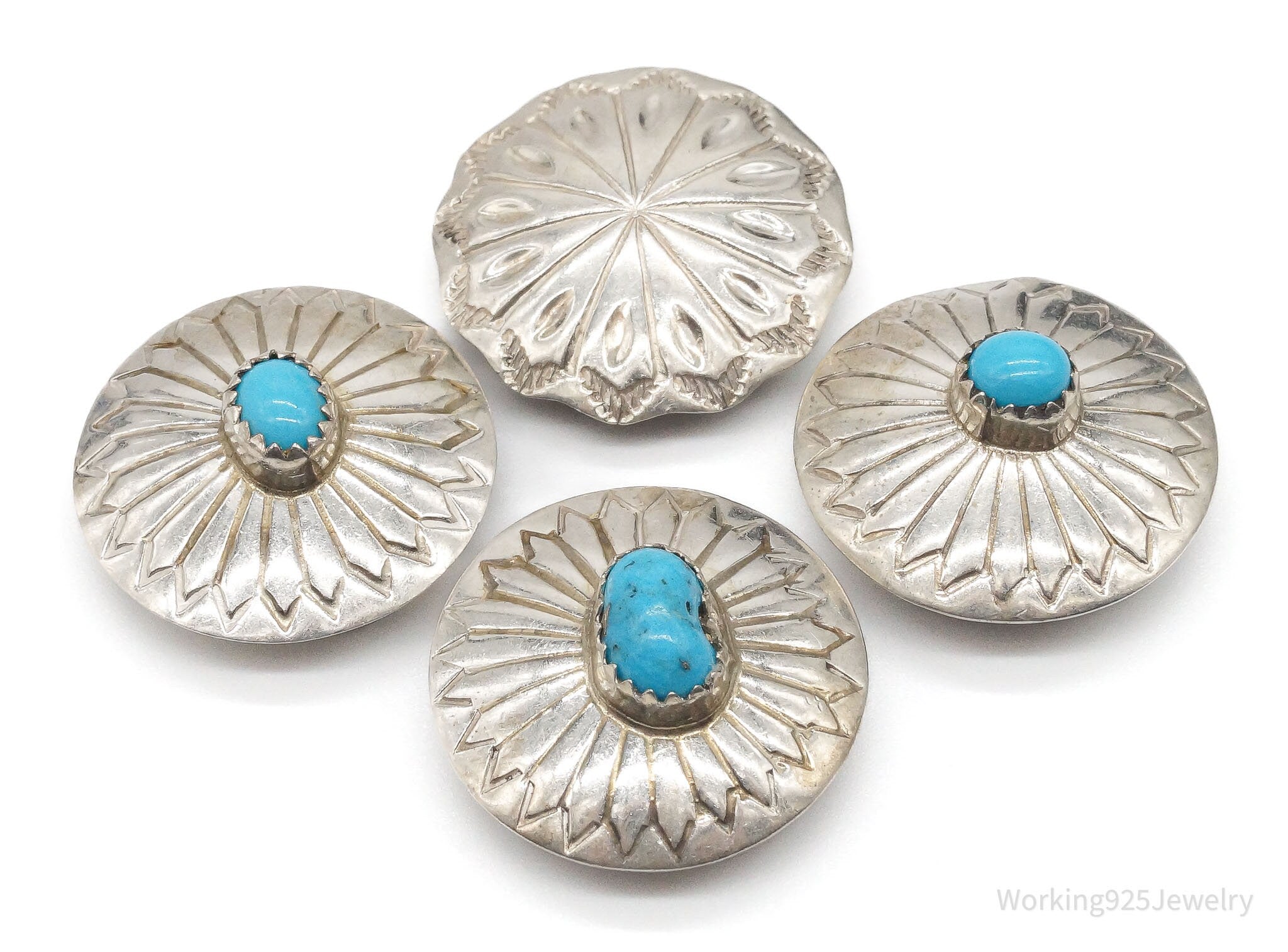 Vintage Native American Unsigned Turquoise Silver Button Covers