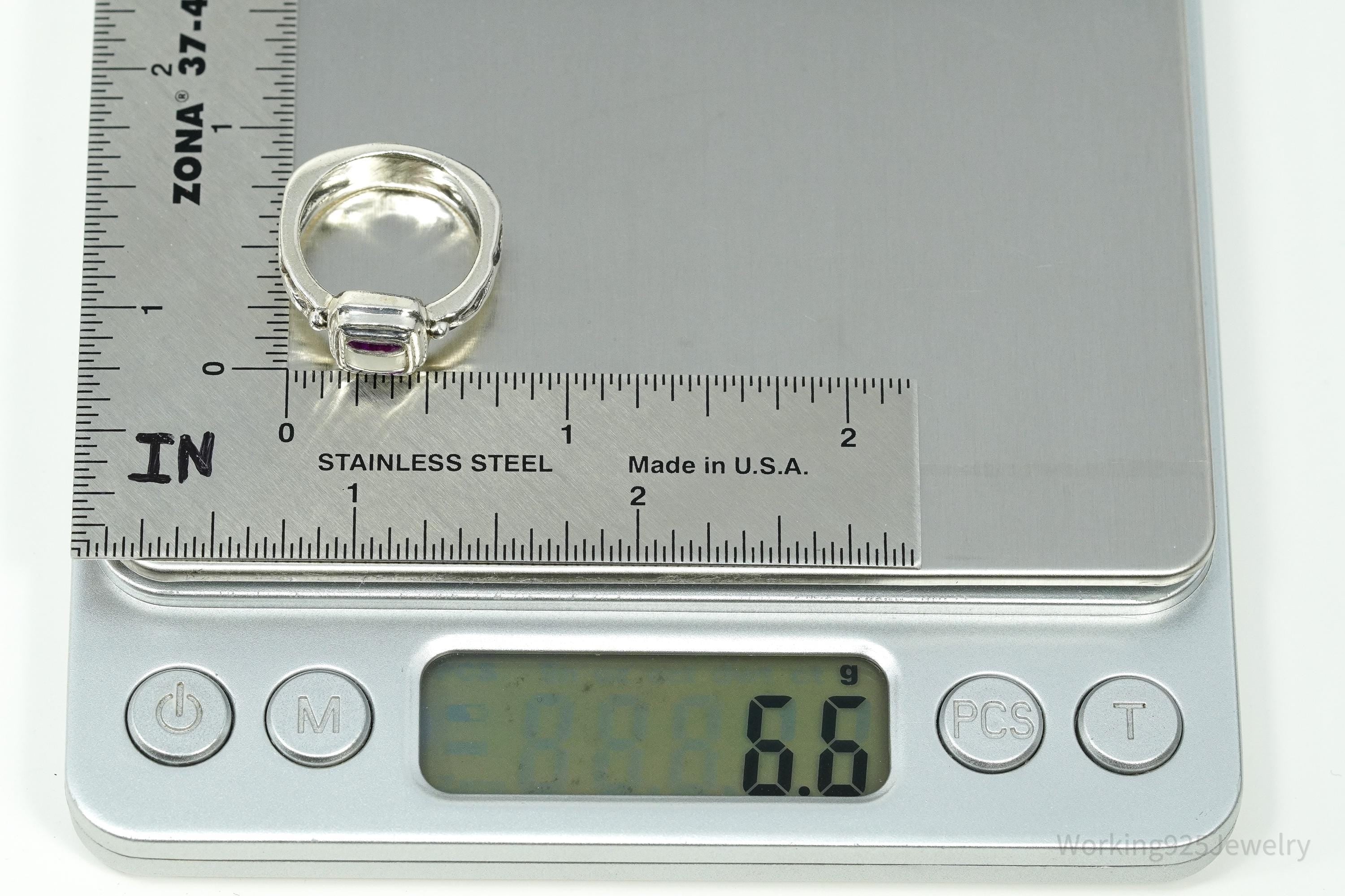 Vintage DeSantis Jewelry Co Mother Of Pearl & Charoite Inlay Sterling Silver Ring - Size 5.75