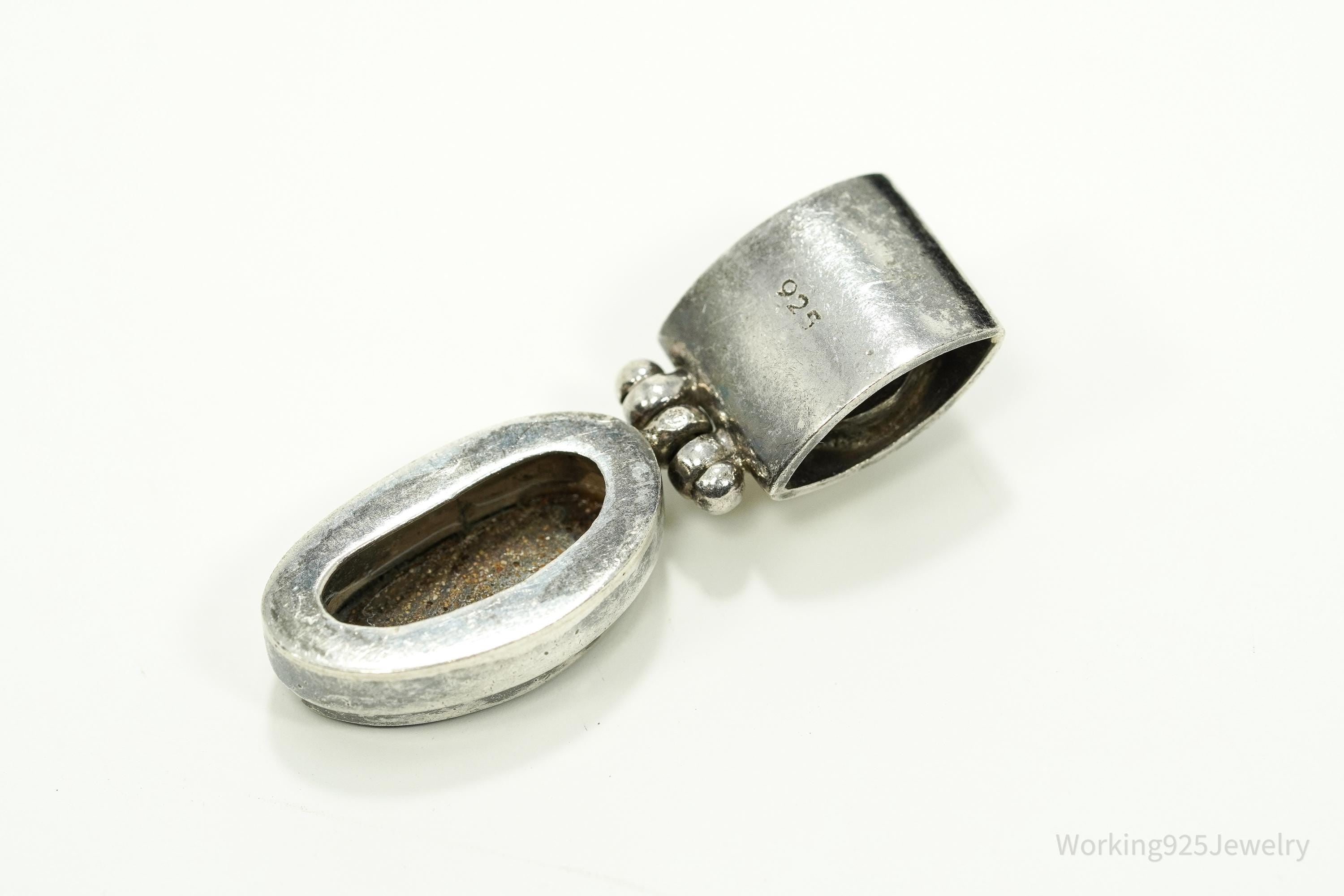 Large Vintage Blue Opal & Pearl Sterling Silver Pendant