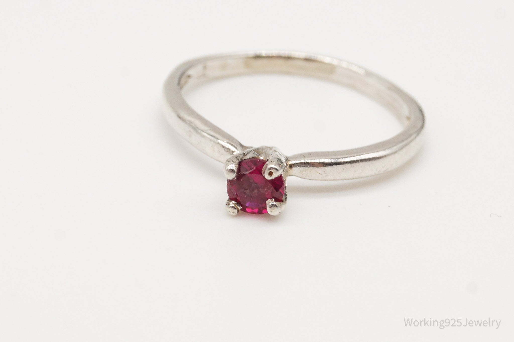 Vintage Ruby Silver Ring - Size 4