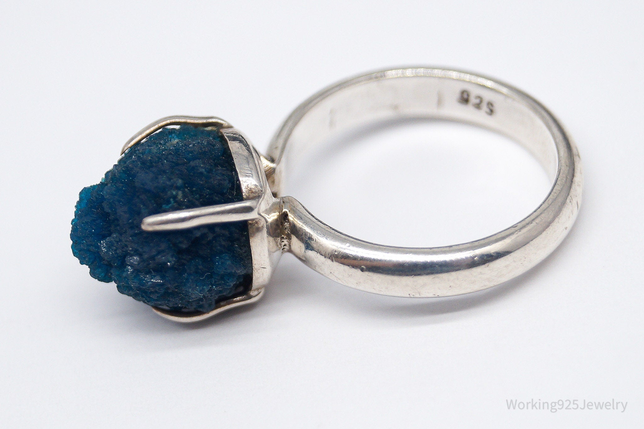 VTG Designer Koe Modernist Style Raw Cavansite Sterling Silver Ring - Size 7.75