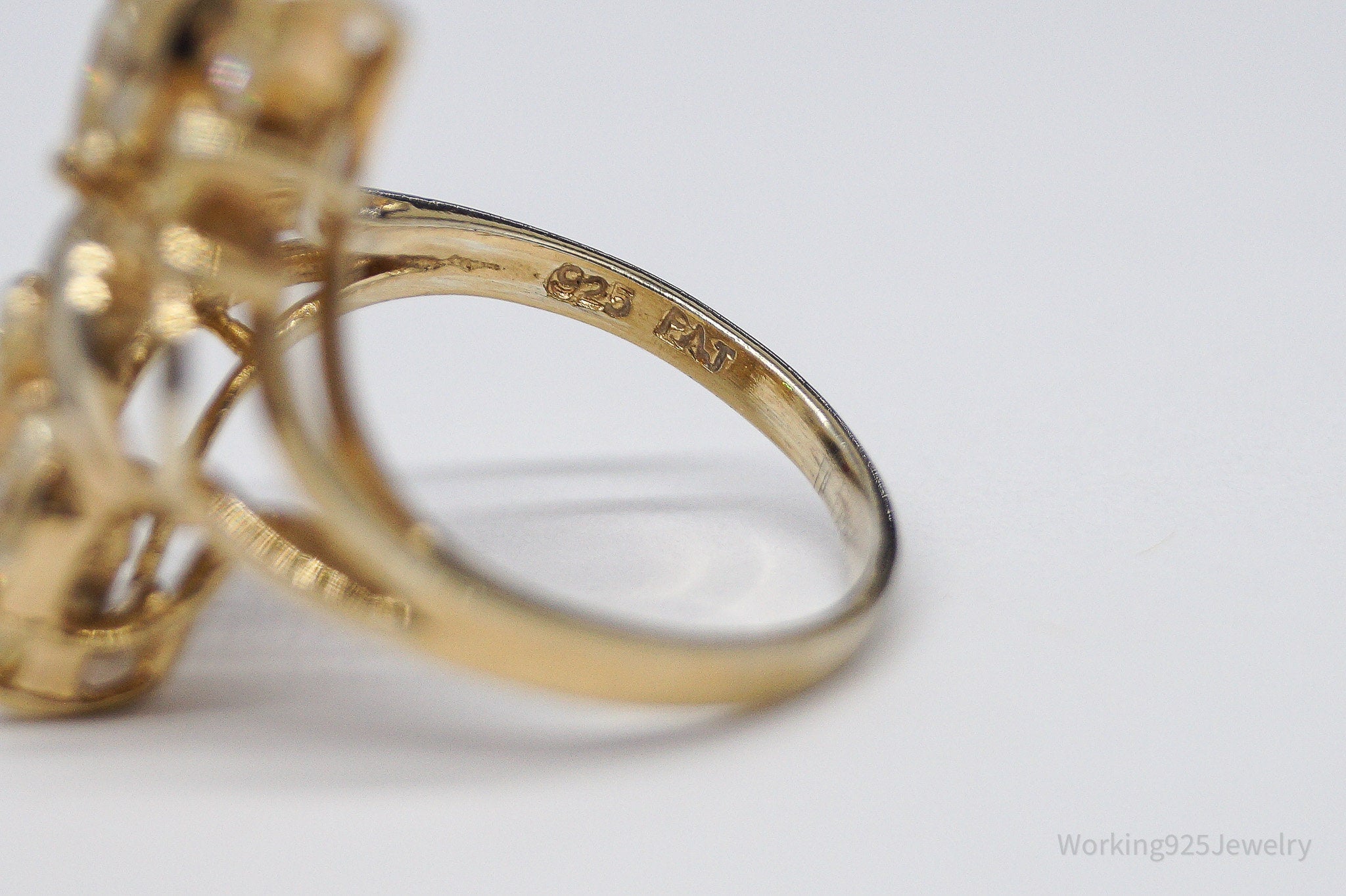 Vintage PAJ Yellow Cubic Zirconia Gold Vermeil Sterling Silver Ring Size 8.25