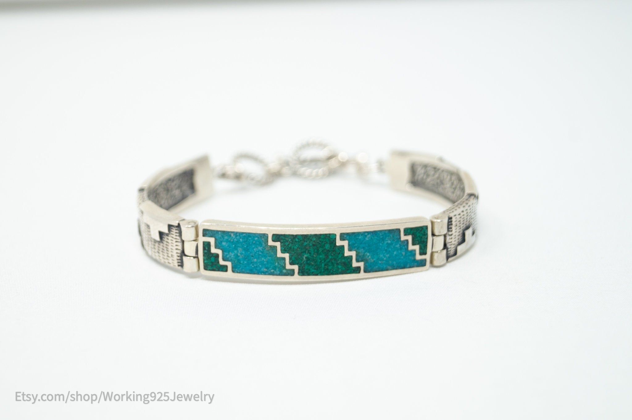 Vtg Designer Carolyn Pollack Relios Crushed Turquoise Sterling Silver Bracelet