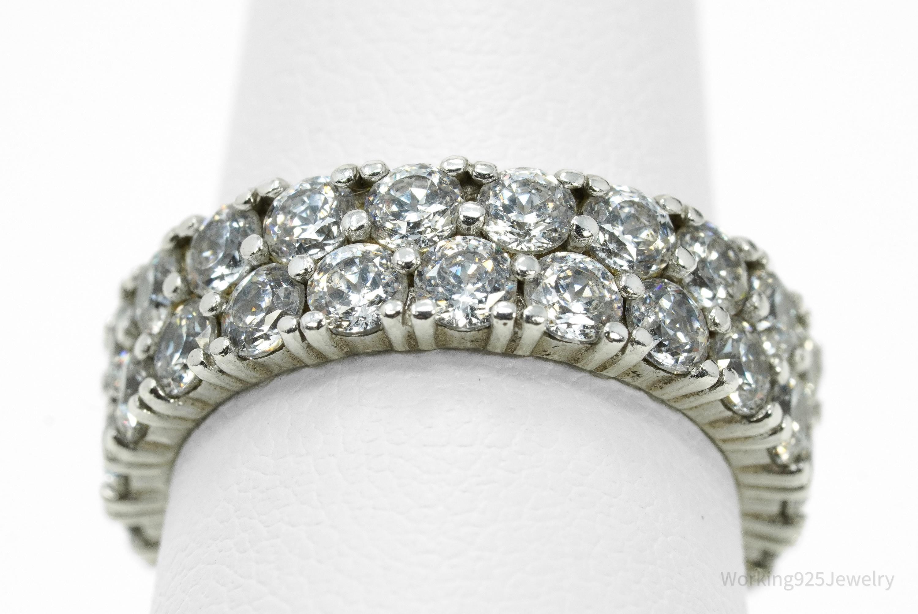 Vintage Eternity Band Cubic Zirconia Platinum Clad Sterling Silver Ring - Sz 6