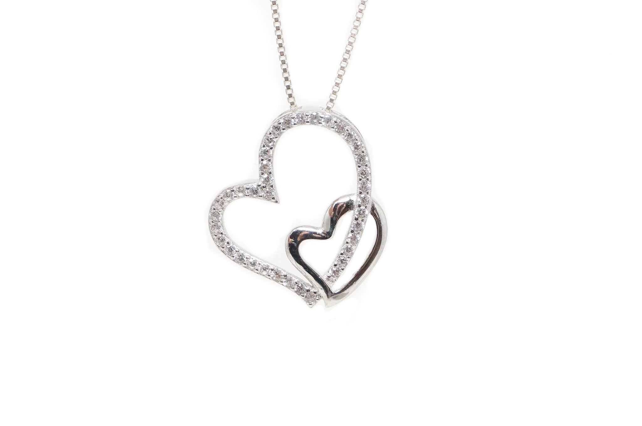 Vintage Open Hearts Collection CZ Sterling Silver Necklace Pendant