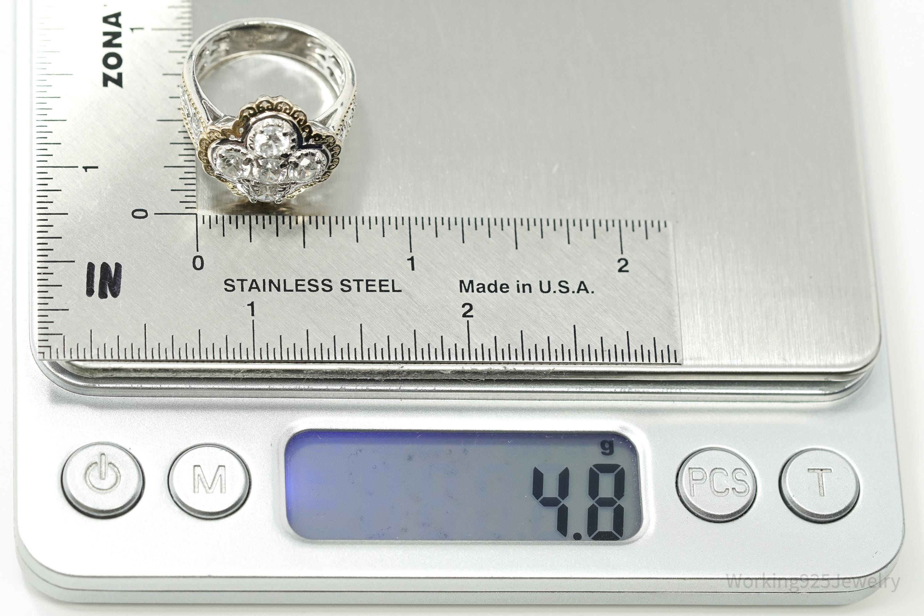 Michael Valitutti White Zircon Gold Vermeil Palladium Sterling Silver Ring Size 7.5