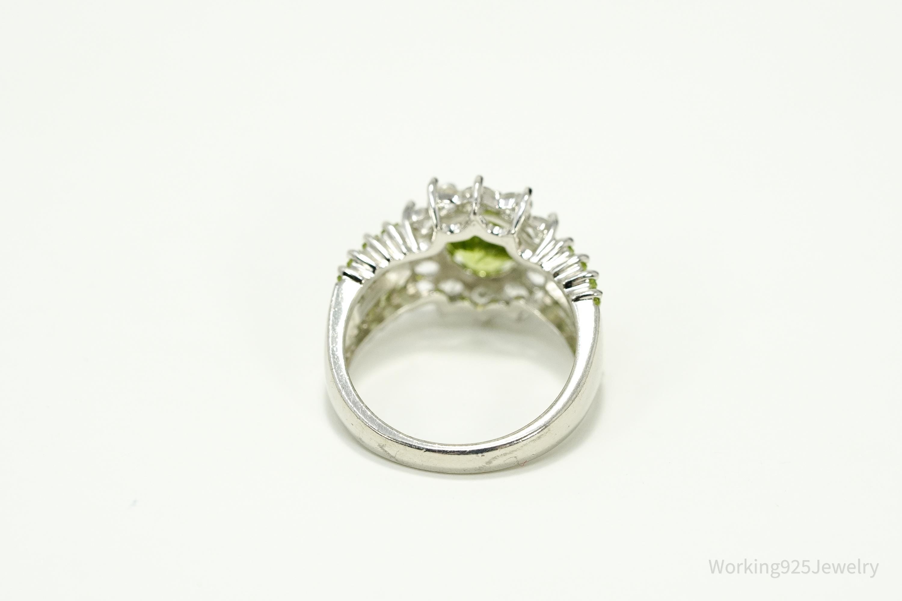 Peridot & Cubic Zirconia Sterling Silver Ring - Size 6