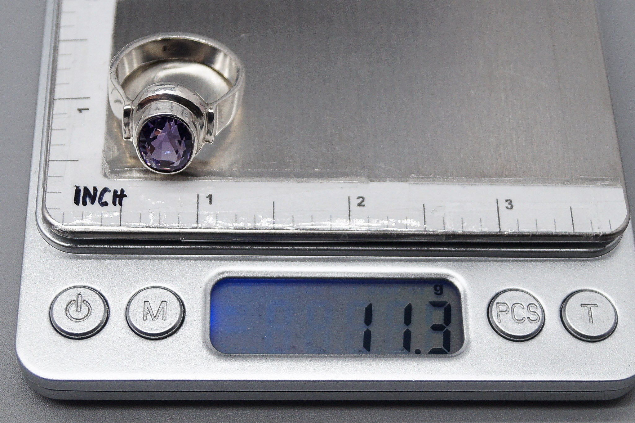 Vintage Amethyst Modernist Sterling Silver Ring - Size 9.5