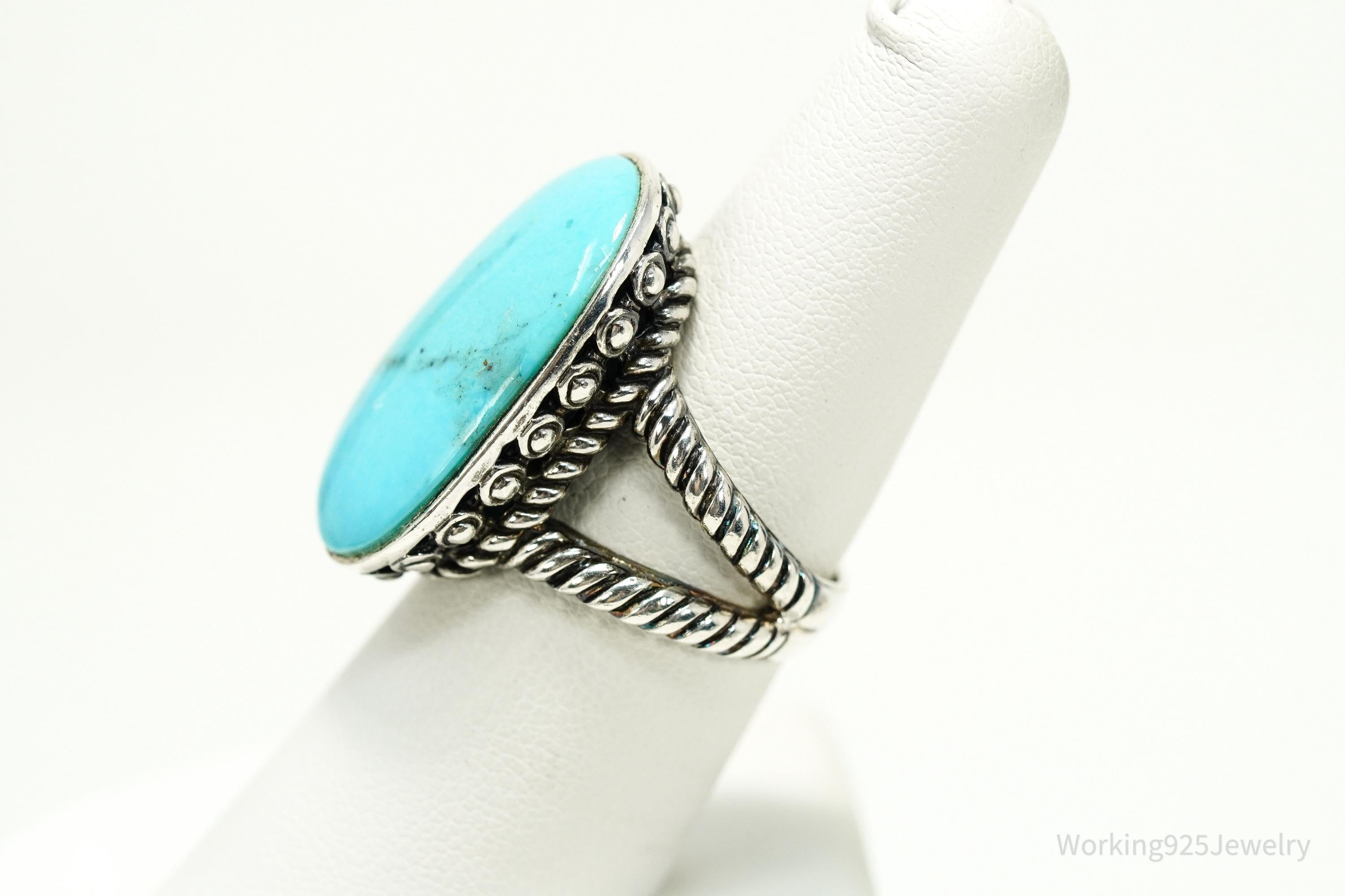 Vintage Designer SX Large Turquoise Sterling Silver Ring - Size 7