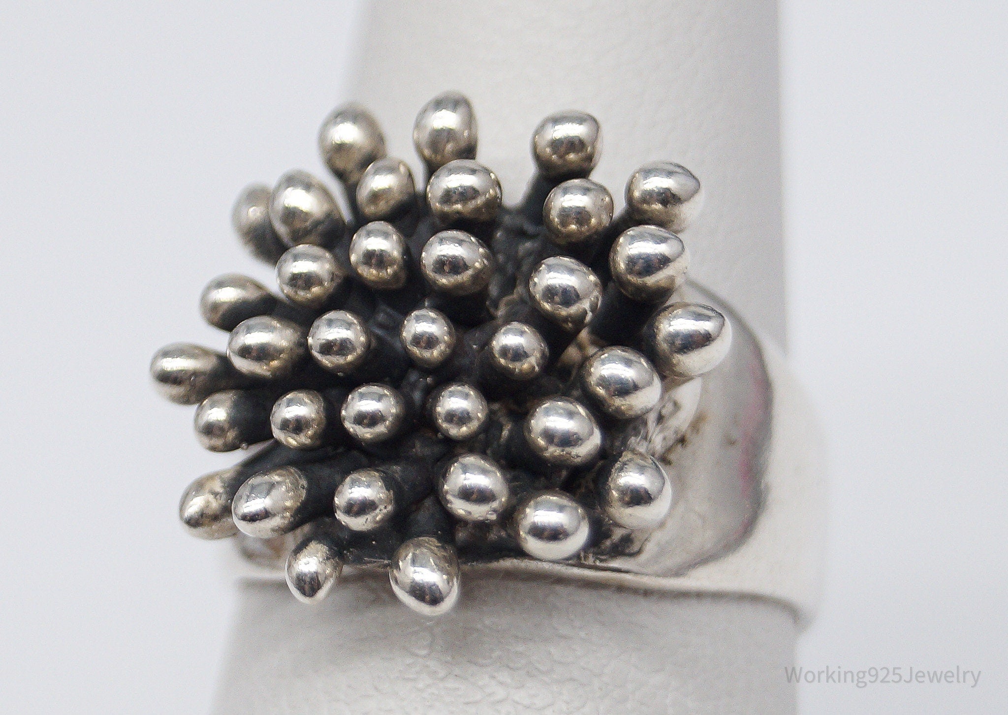 Vintage Signed JJ Brutalist Modernist Style Silver Ring - Size 6.75
