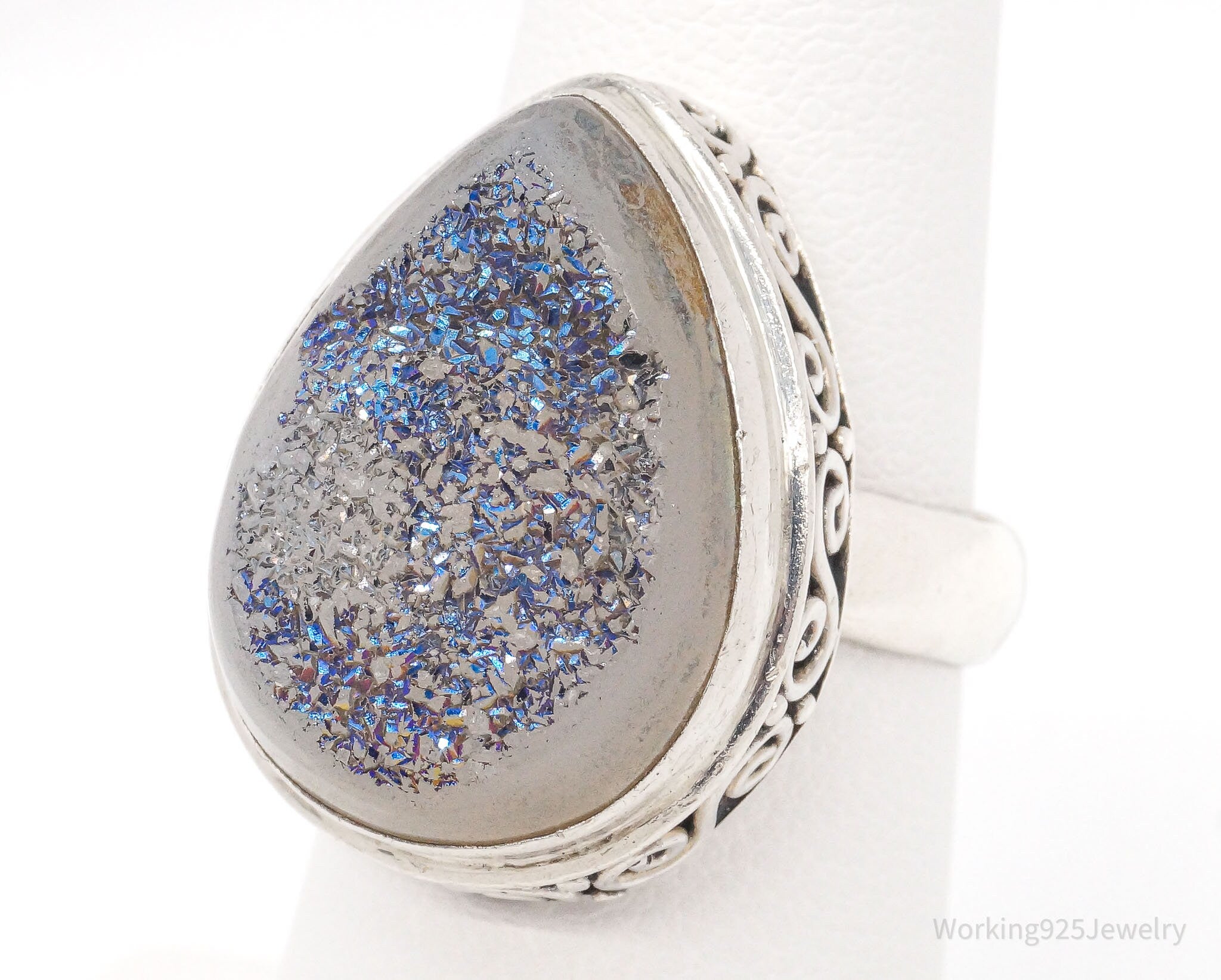 Vintage Druzy Quartz Sterling Silver Ring - Size 6.25