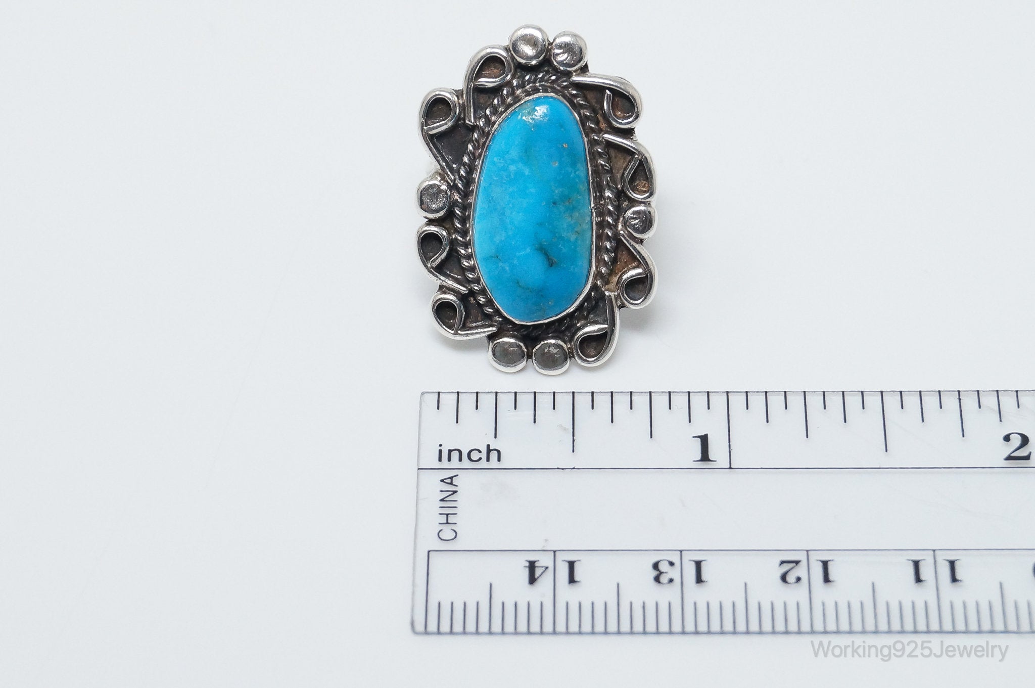 Vintage Native American Turquoise Unsigned Sterling Silver Ring - SZ 7