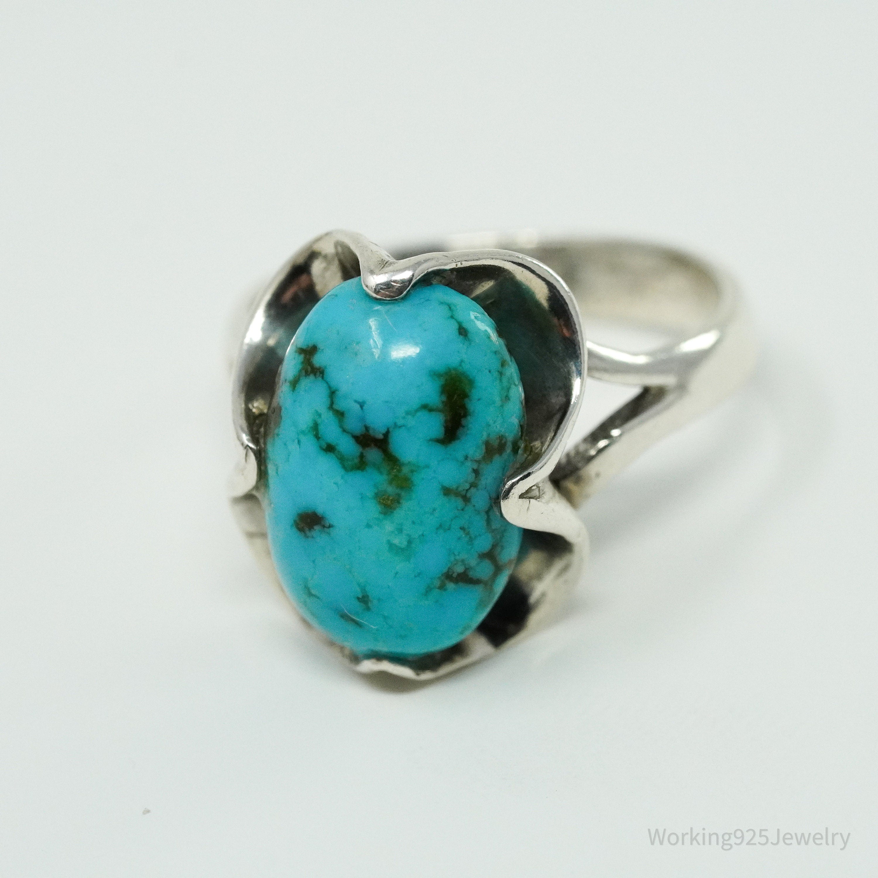 Vintage Western Turquoise Sterling Silver Ring - Size 6.75