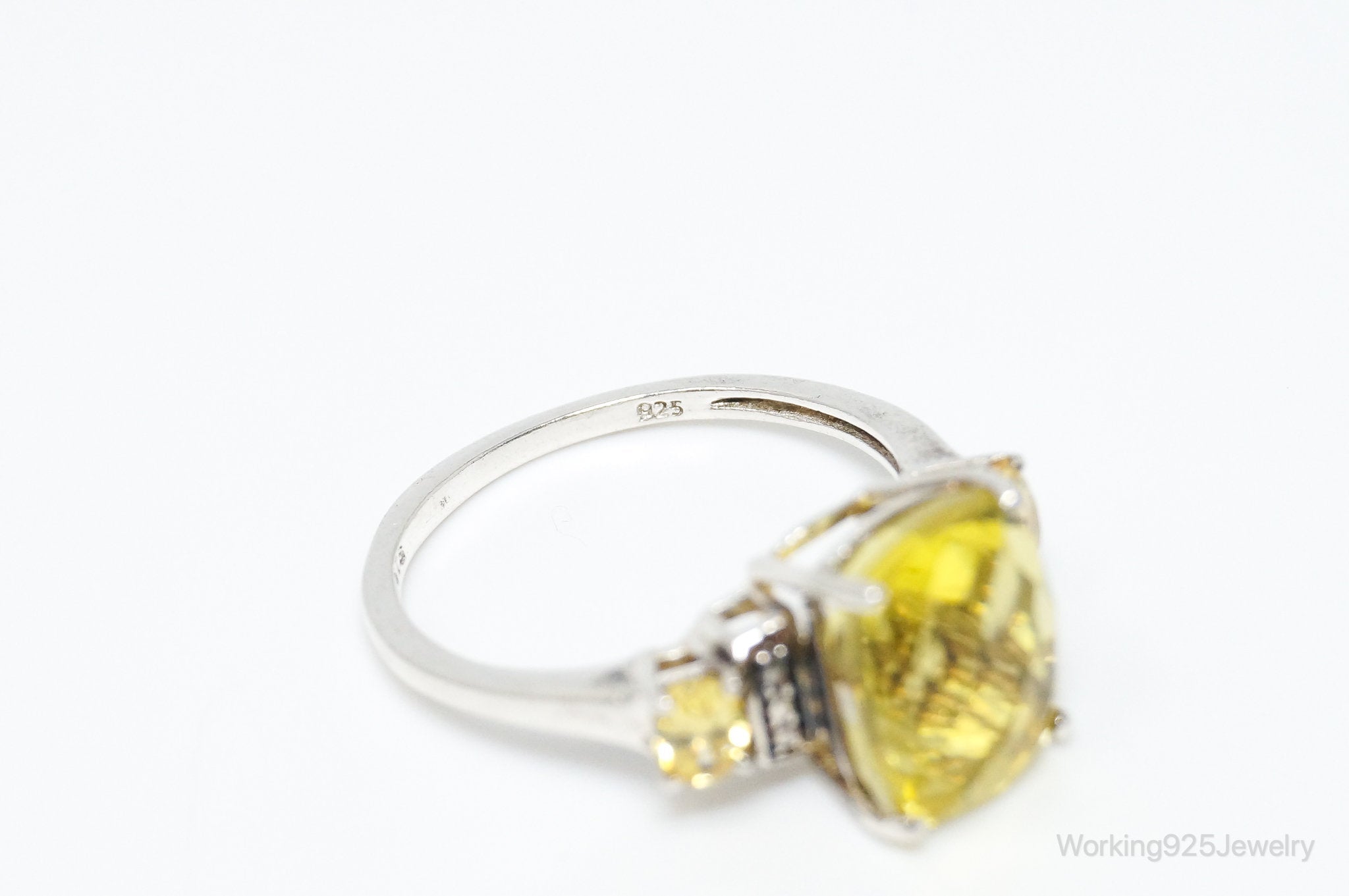 Vintage Lemon Quartz Yellow Cubic Zirconia Sterling Silver Ring - Size 7