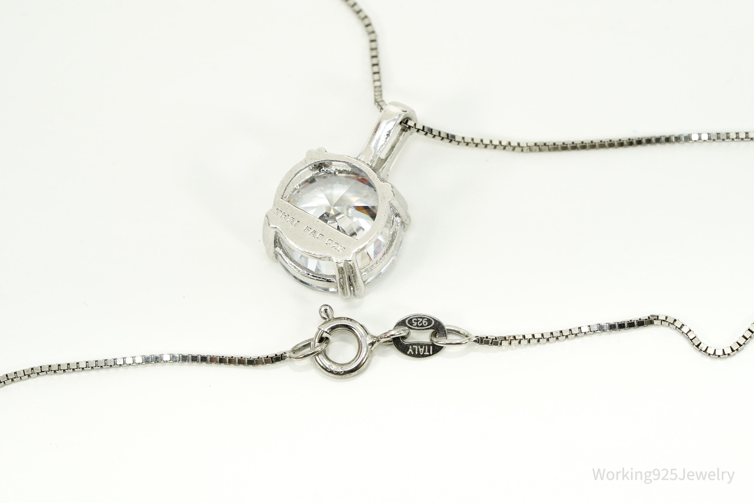 Vintage Large Cubic Zirconia Sterling Silver Necklace 18"