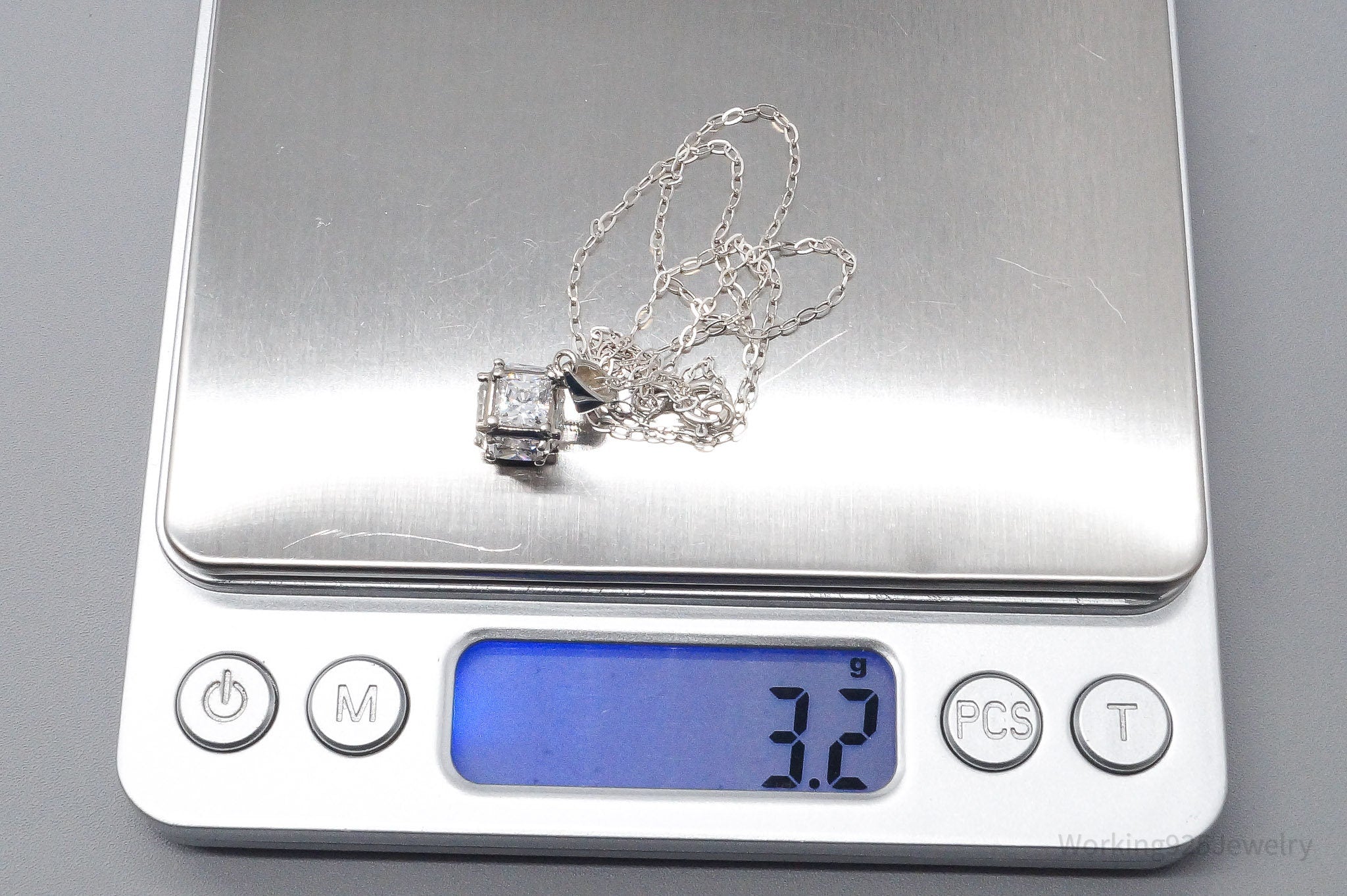 Vintage Cubic Zirconia Cube Sterling Silver Necklace 16"