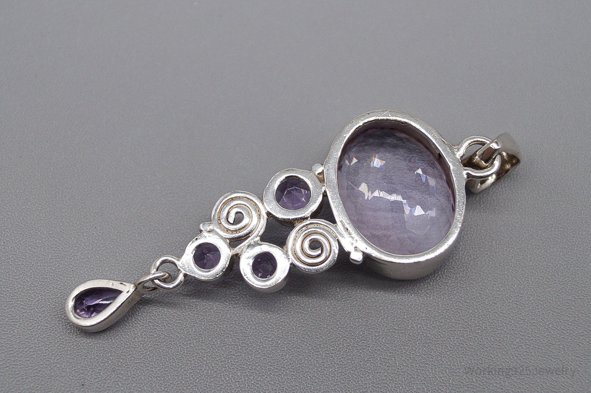 Vintage Large Purple Amethyst Sterling Silver Necklace Pendant