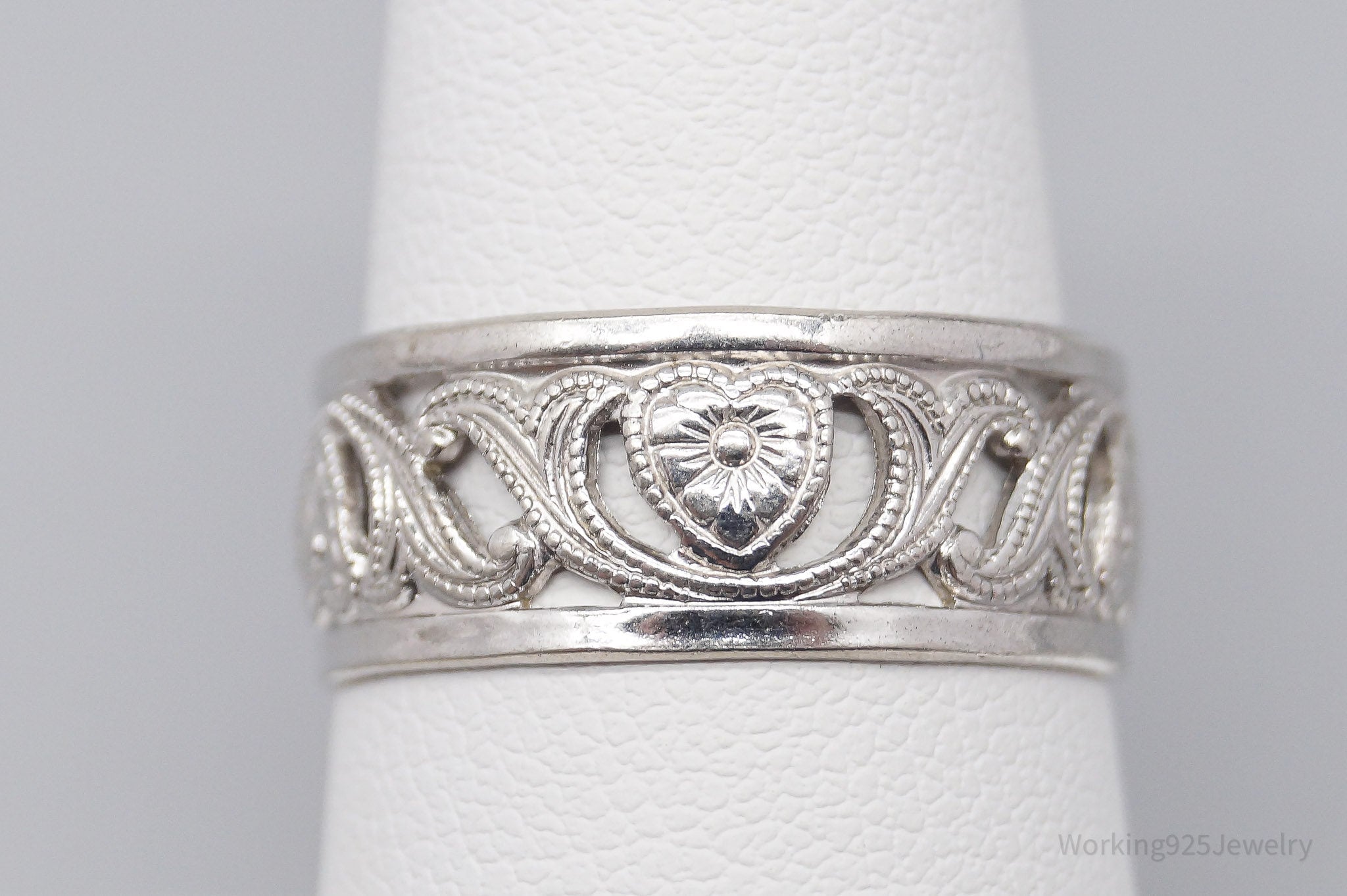 Antique Designer Uncas MFG Co Ornate Sterling Silver Band Ring - Size 8